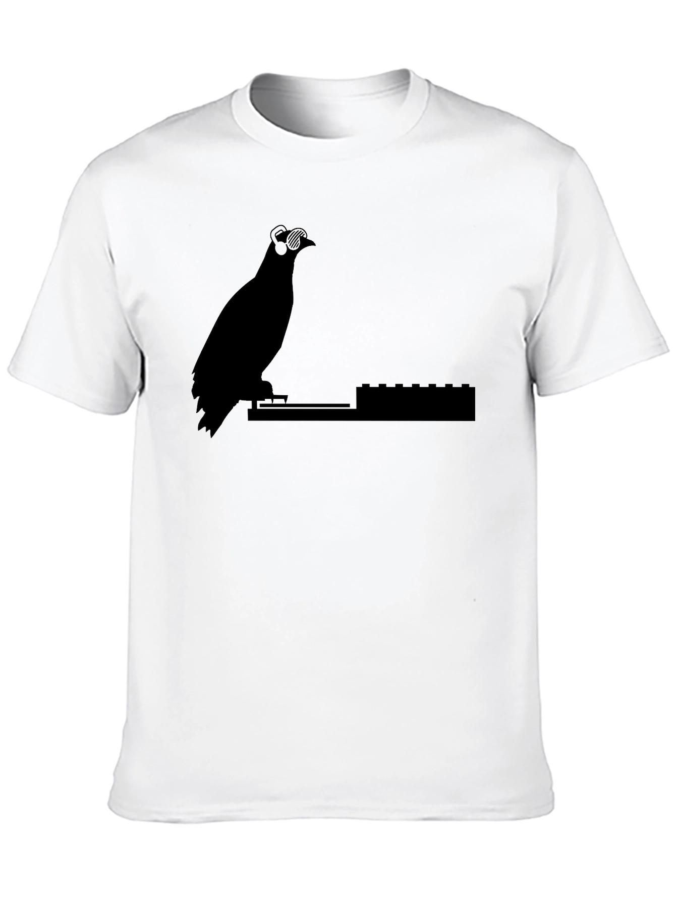 DJ Pigeon Graphic Tee - Black Cotton T-Shirt