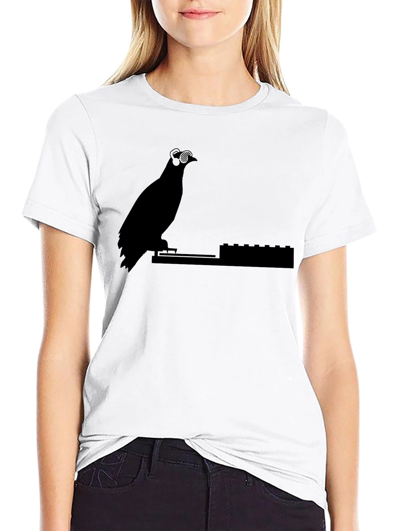 DJ Pigeon Graphic Tee - Black Cotton T-Shirt