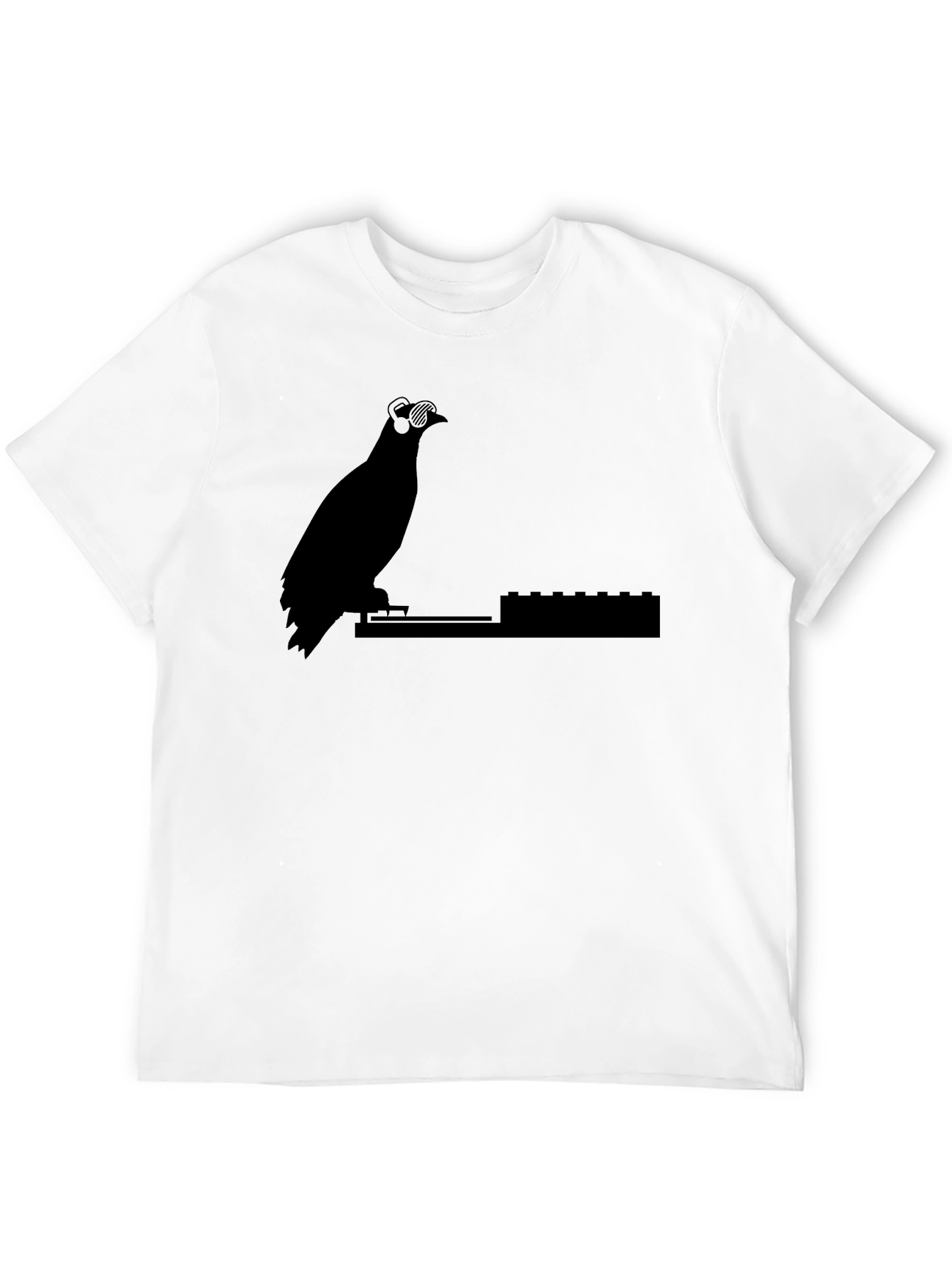DJ Pigeon Graphic Tee - Black Cotton T-Shirt