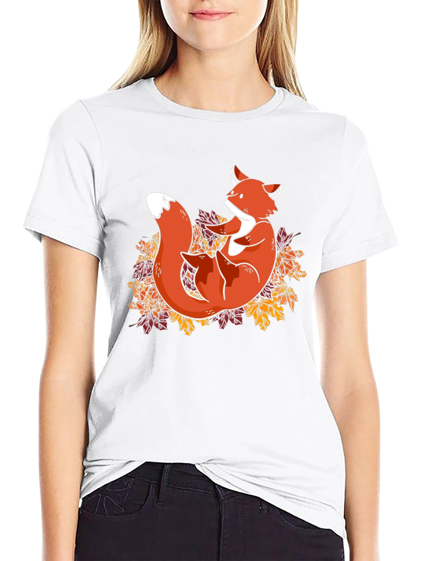 Fox in Leaves Graphic T-Shirt - Autumn Style