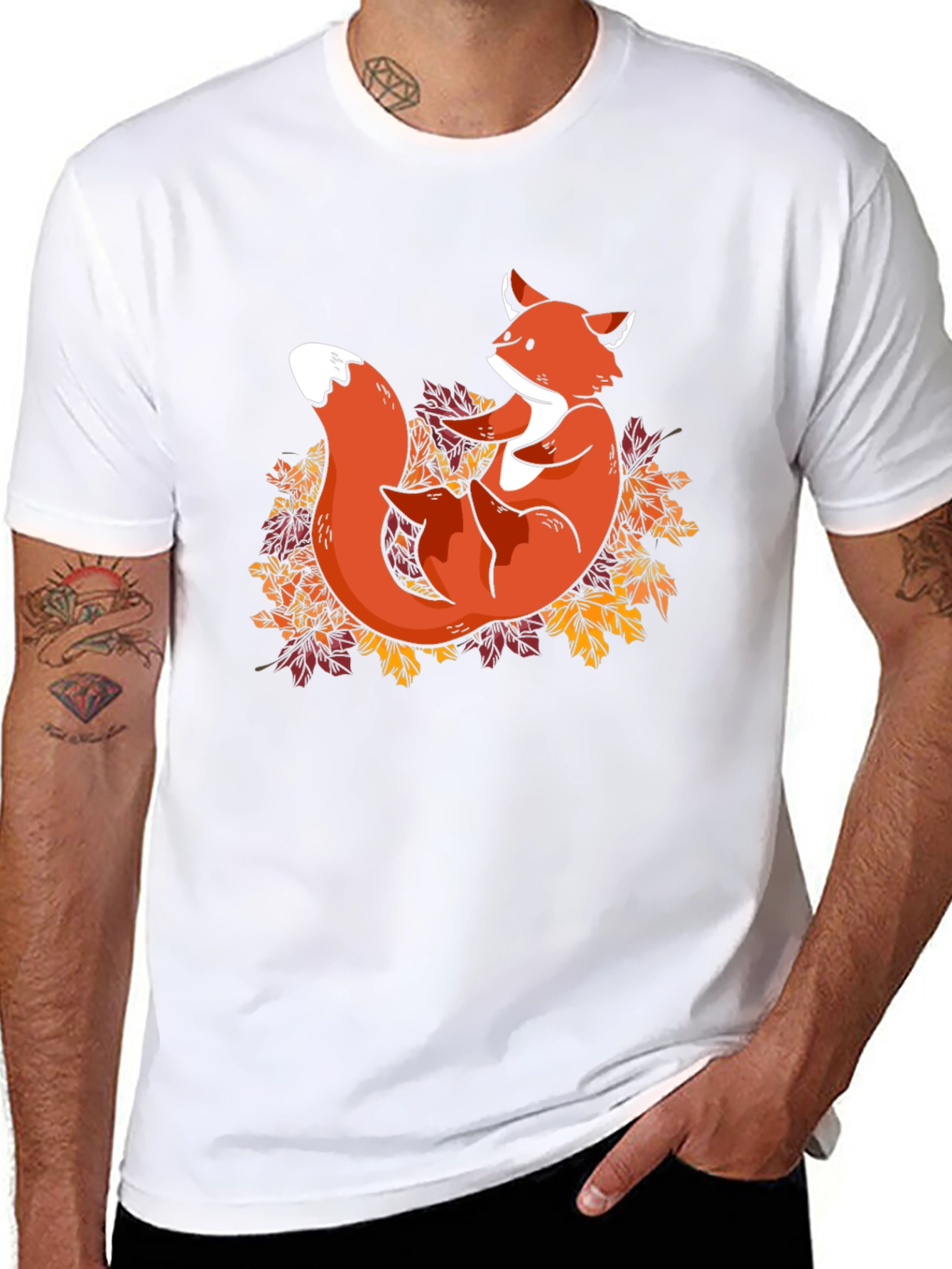Fox in Leaves Graphic T-Shirt - Autumn Style