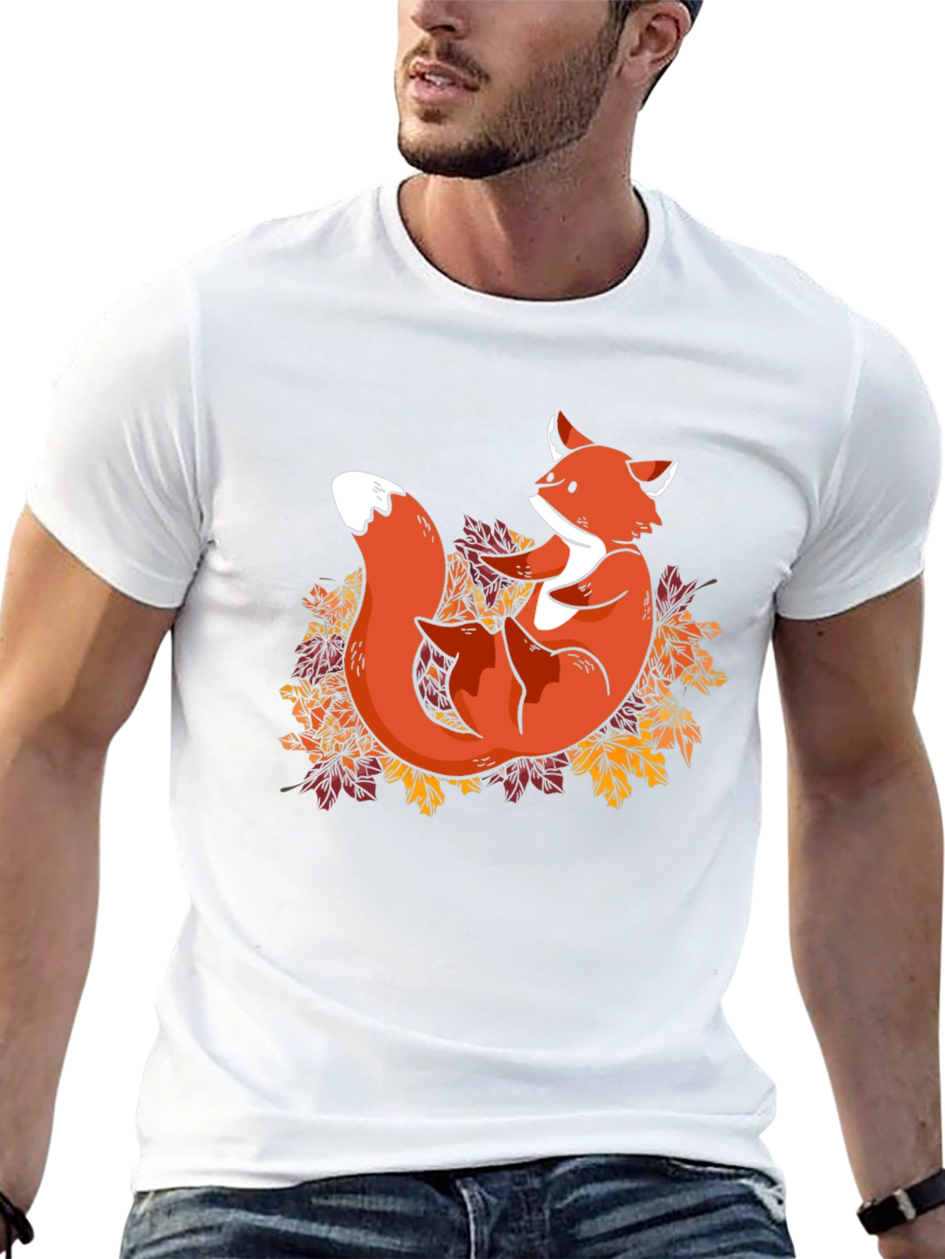Fox in Leaves Graphic T-Shirt - Autumn Style