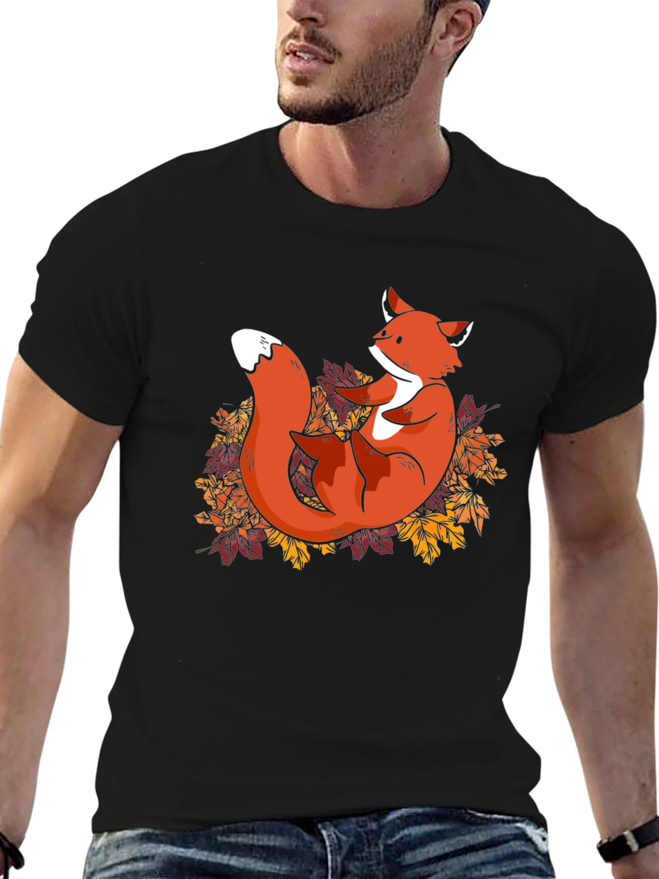 Fox in Leaves Graphic T-Shirt - Autumn Style