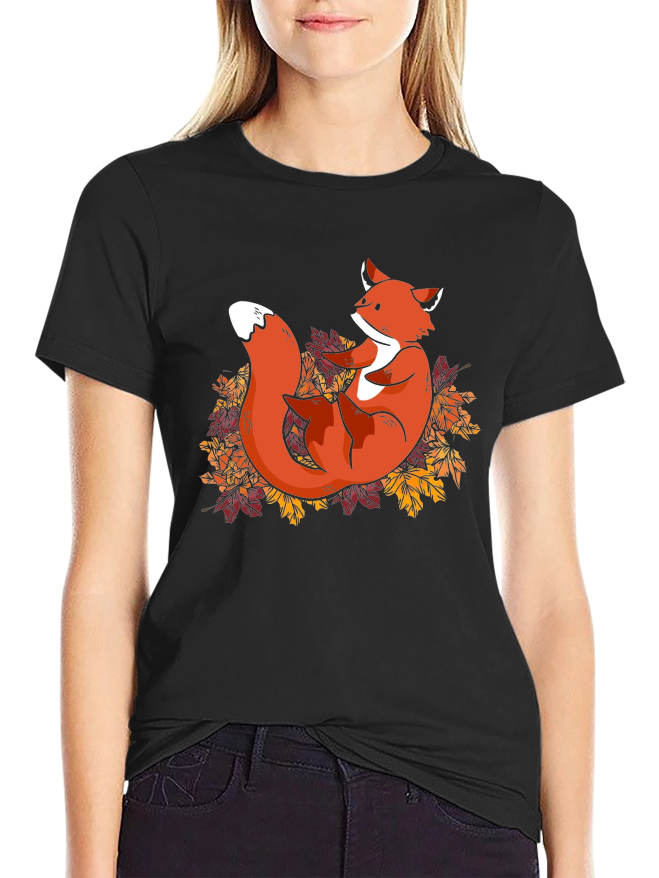 Fox in Leaves Graphic T-Shirt - Autumn Style