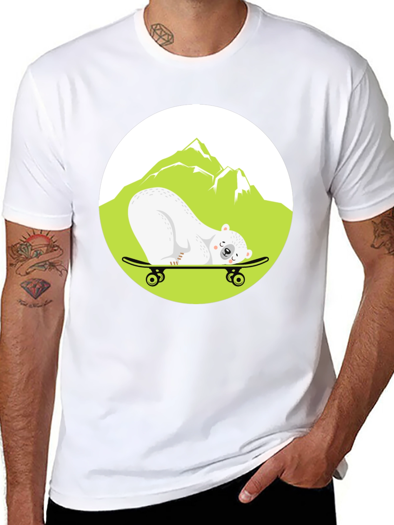 Cool Bear Skateboarder Graphic Tee - Black
