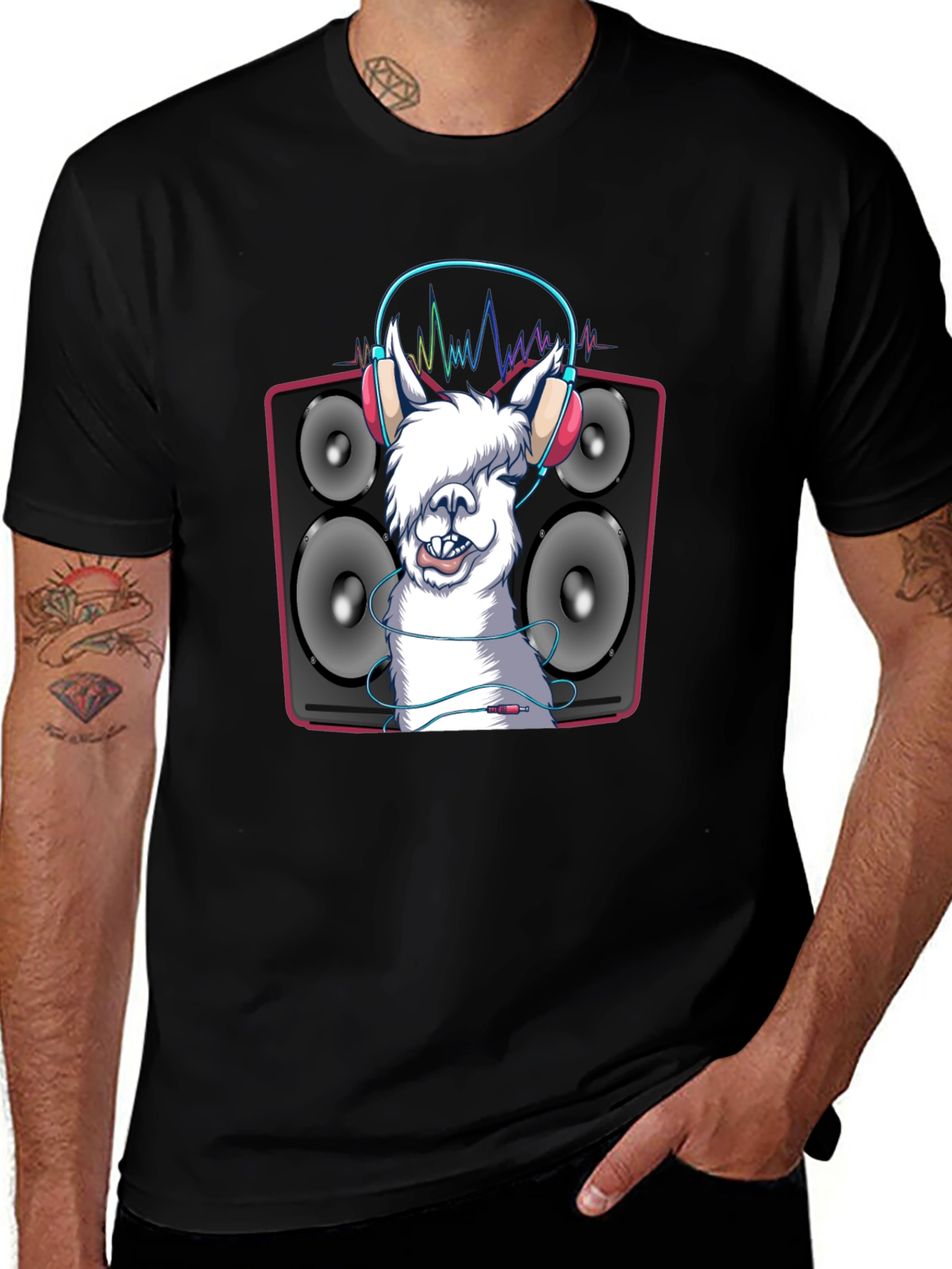 DJ Llama Graphic Tee - Black Cotton T-Shirt