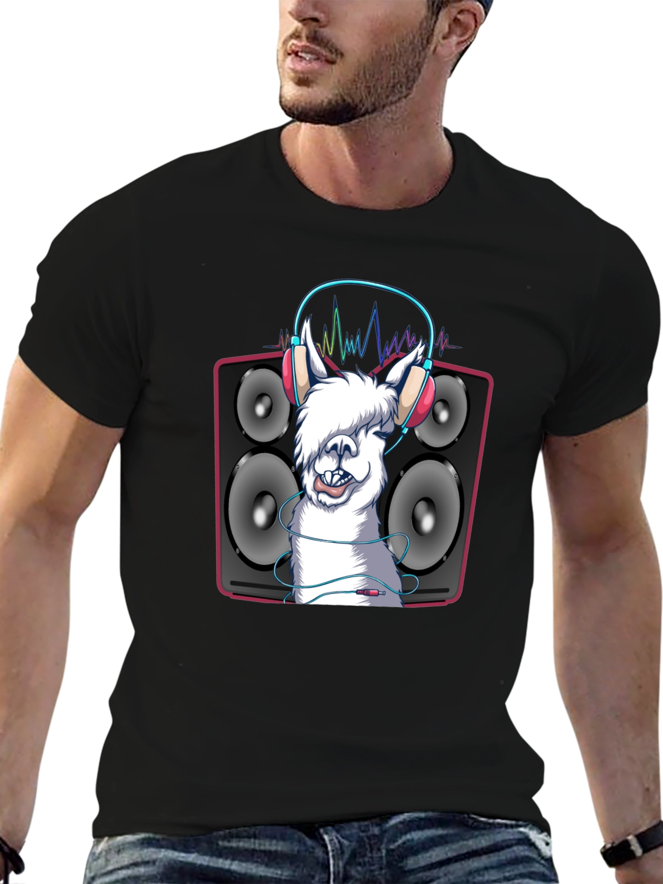 DJ Llama Graphic Tee - Black Cotton T-Shirt