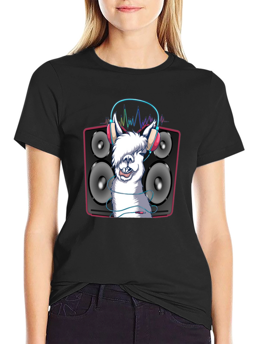 DJ Llama Graphic Tee - Black Cotton T-Shirt