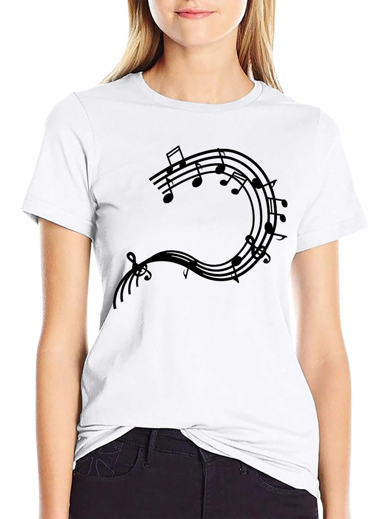 Musical Notes Graphic Tee - Black Cotton Comfort