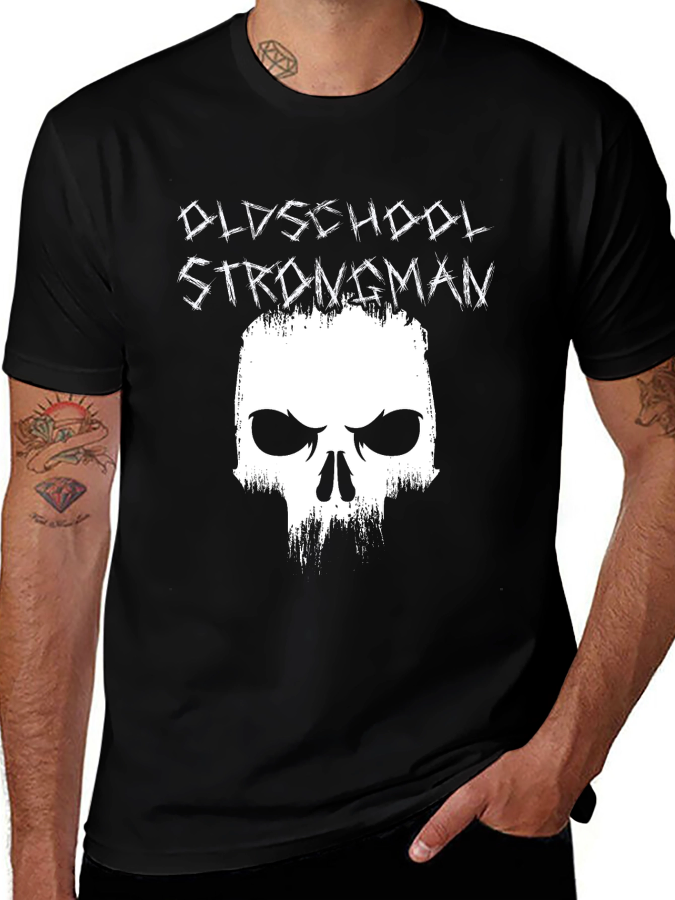 Oldschool Strongman Skull Graphic Tee - Black