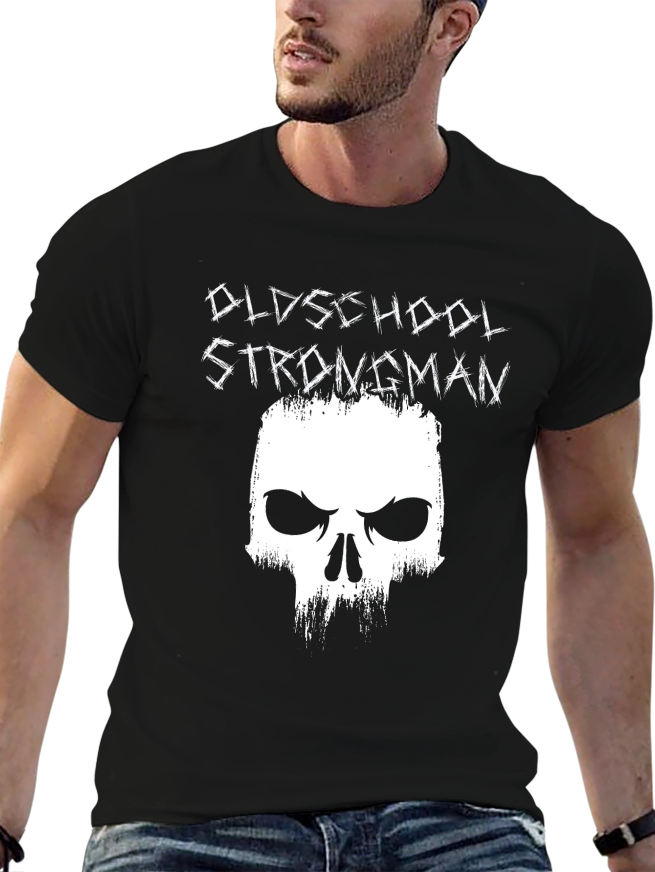 Oldschool Strongman Skull Graphic Tee - Black