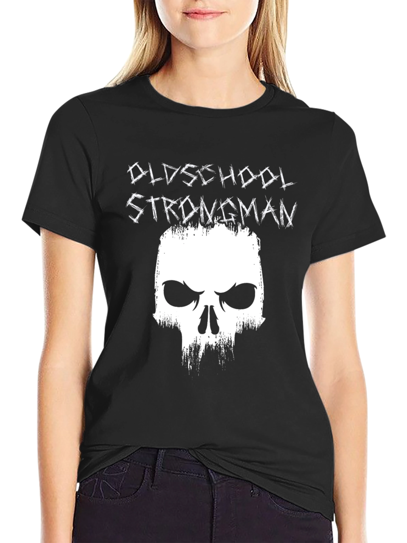 Oldschool Strongman Skull Graphic Tee - Black