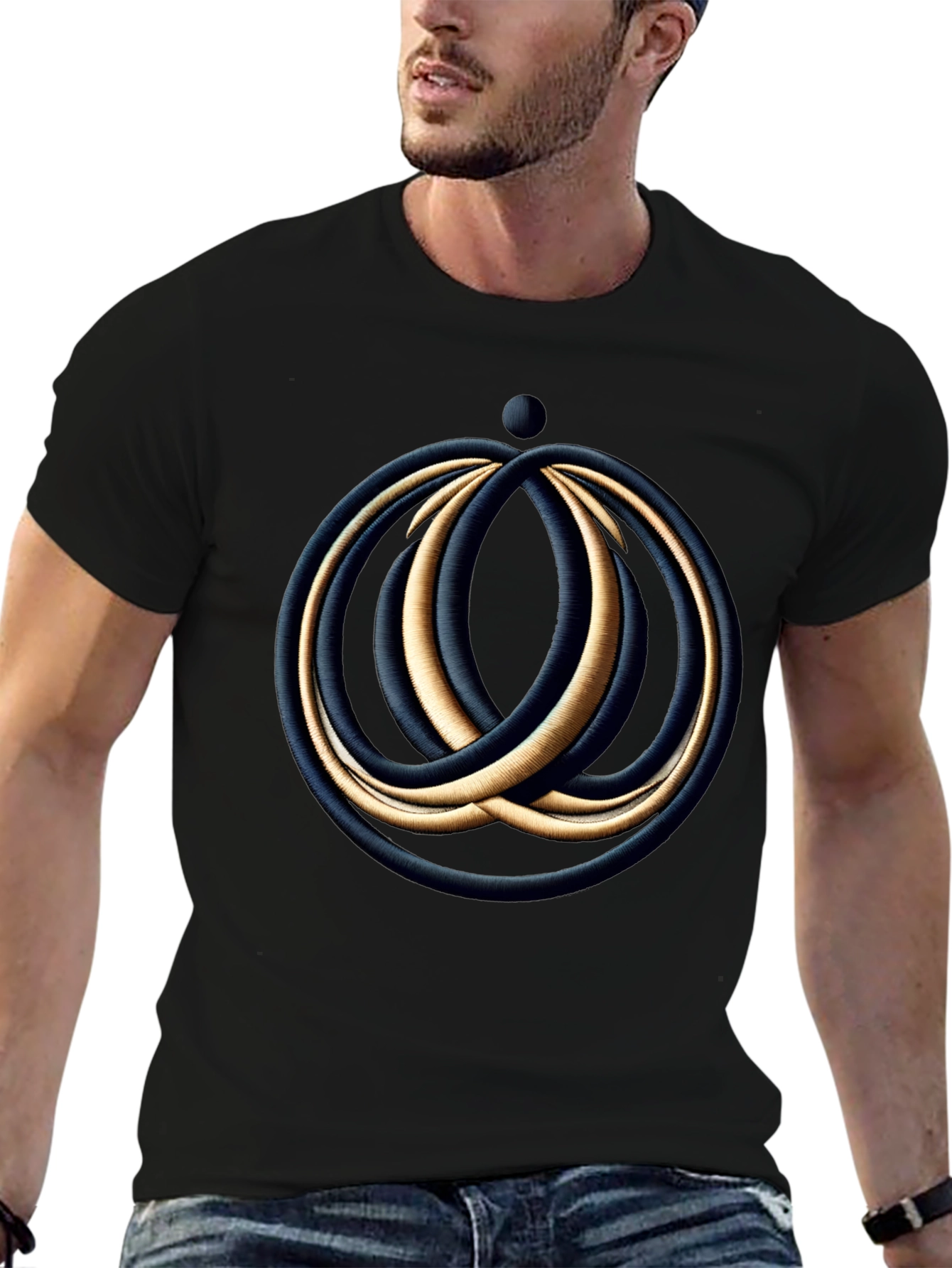 Abstract Rings Graphic Black T-Shirt