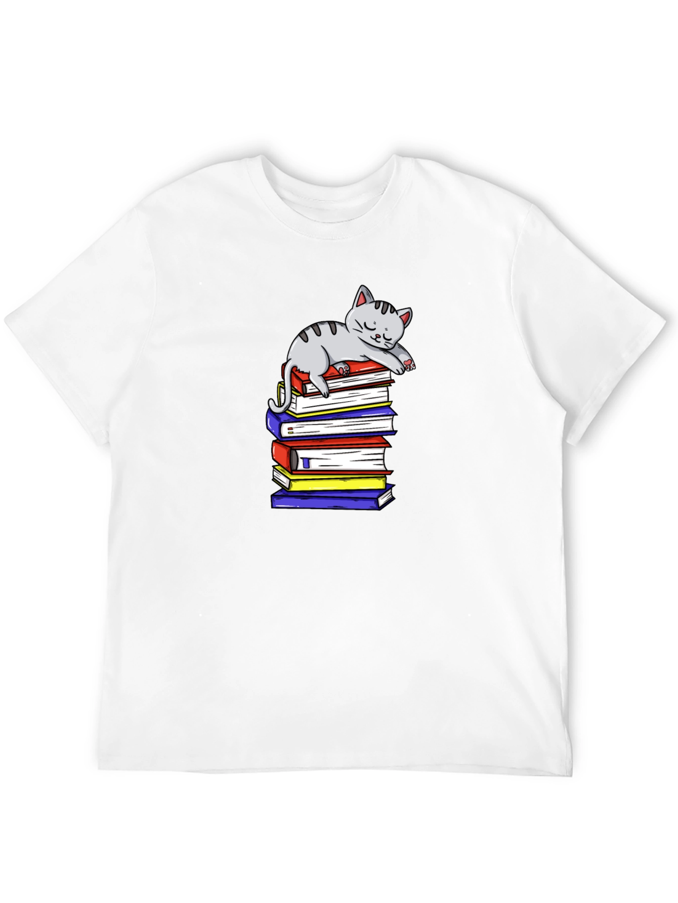 Cute Cat on Books T-Shirt - Book Lover Apparel