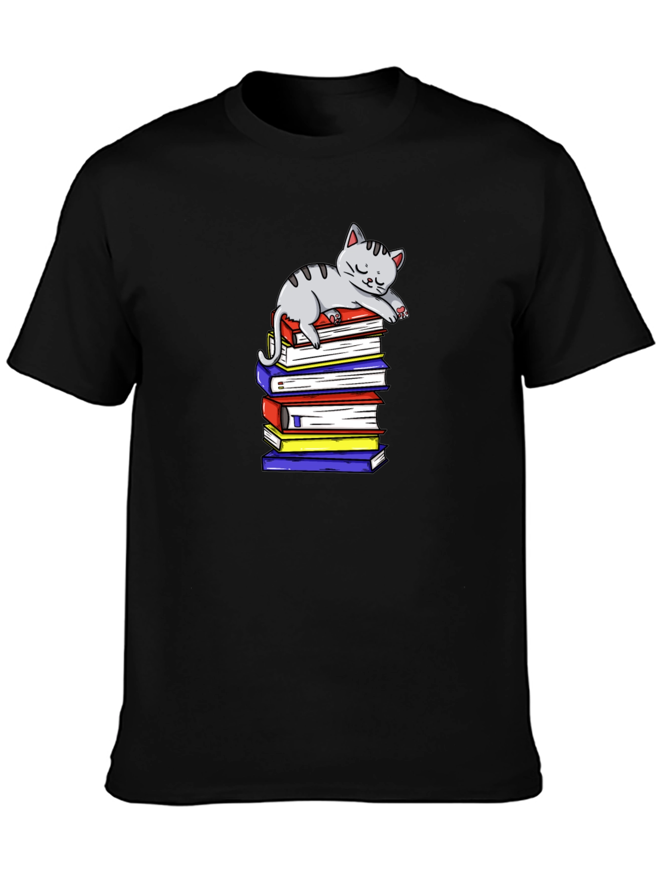 Cute Cat on Books T-Shirt - Book Lover Apparel