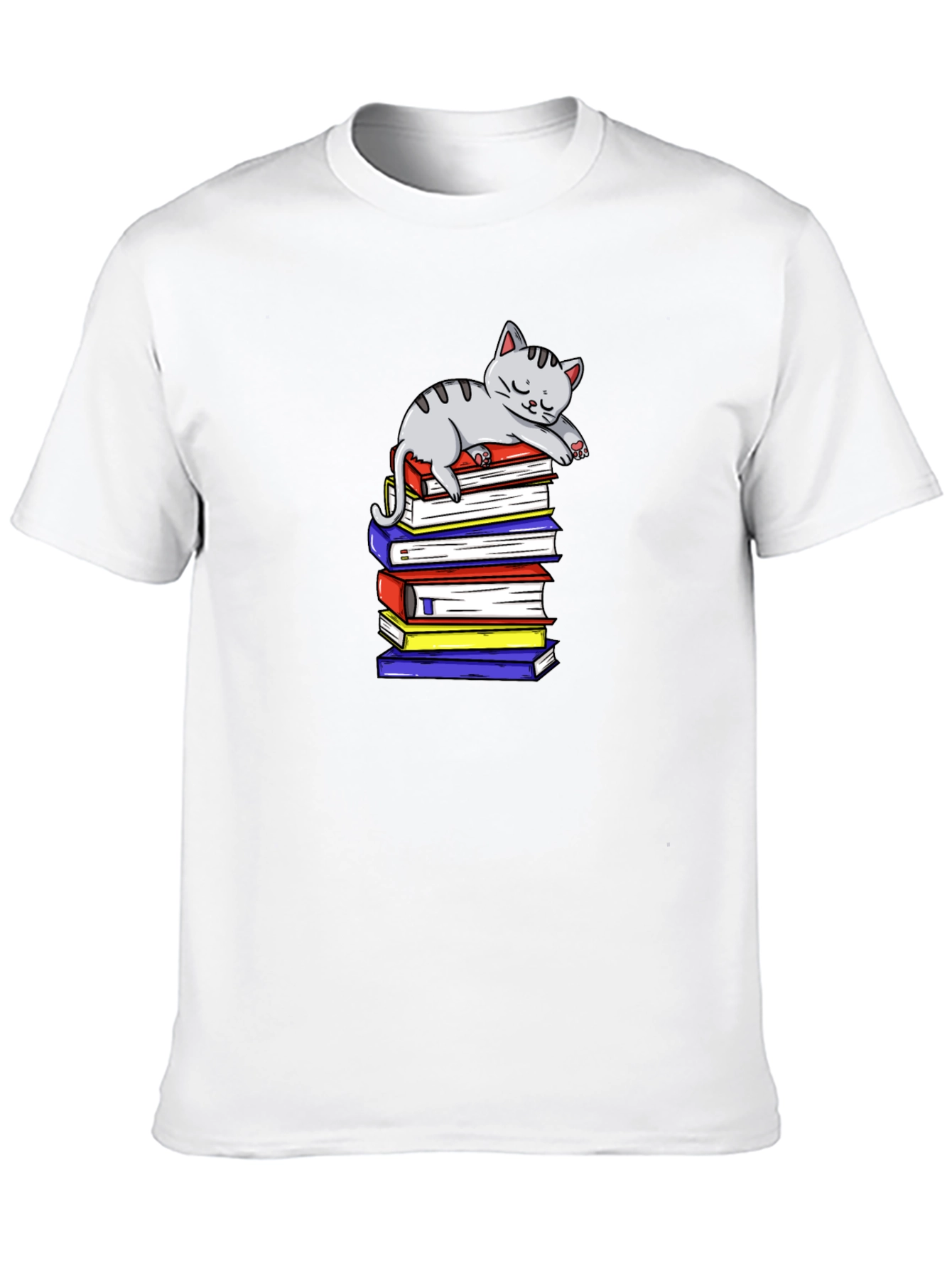 Cute Cat on Books T-Shirt - Book Lover Apparel