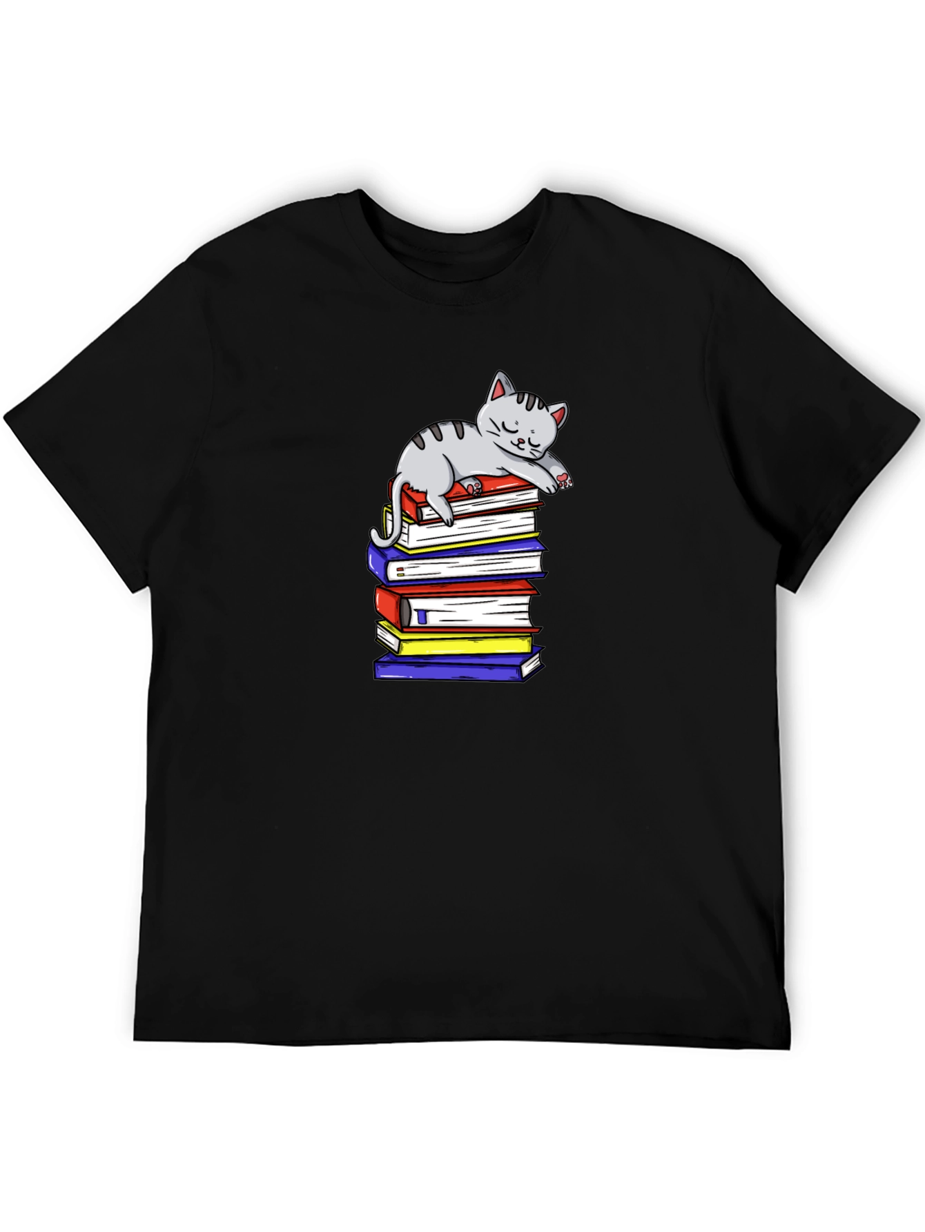 Cute Cat on Books T-Shirt - Book Lover Apparel