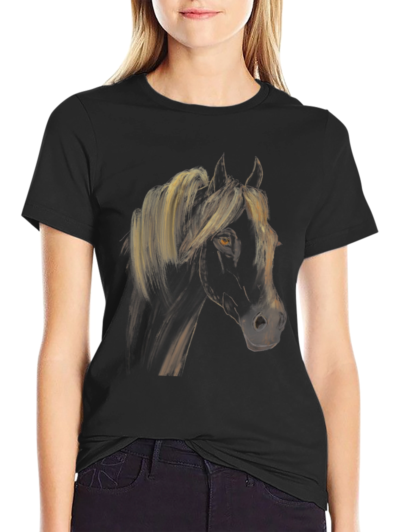 Black Horse Graphic Tee - Stylish Equestrian Shirt