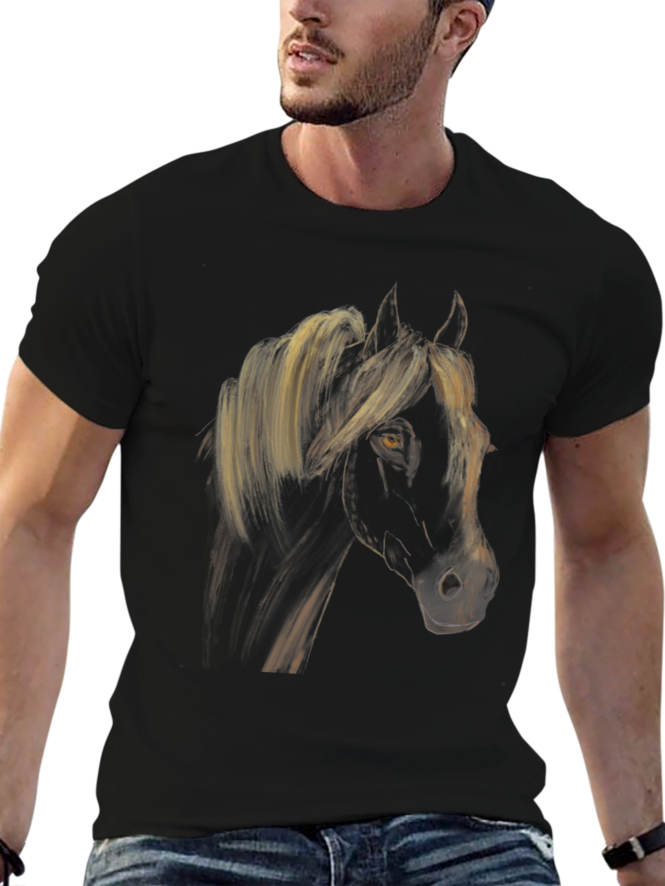 Black Horse Graphic Tee - Stylish Equestrian Shirt