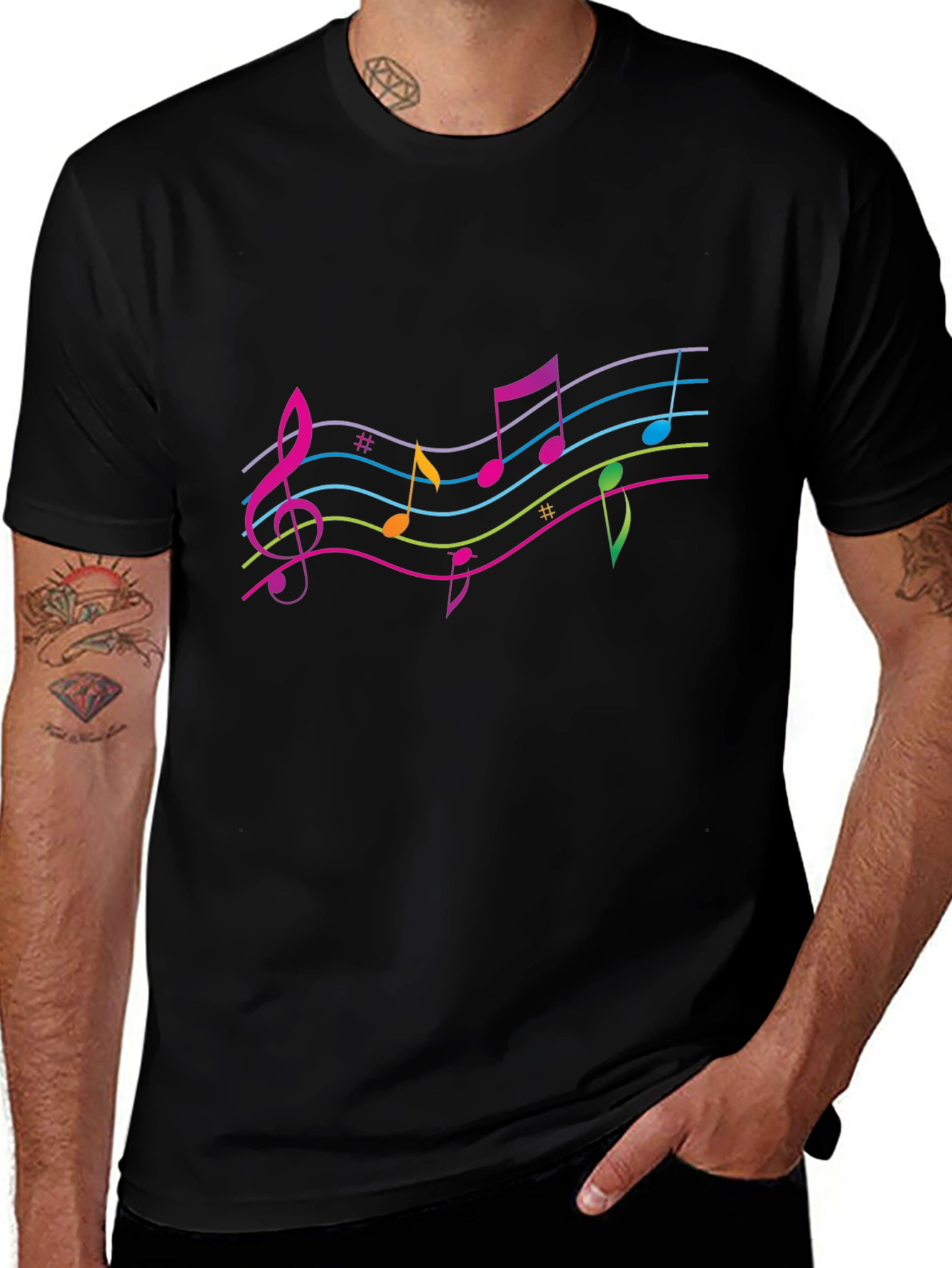 Musical Note Graphic T-Shirt - Black