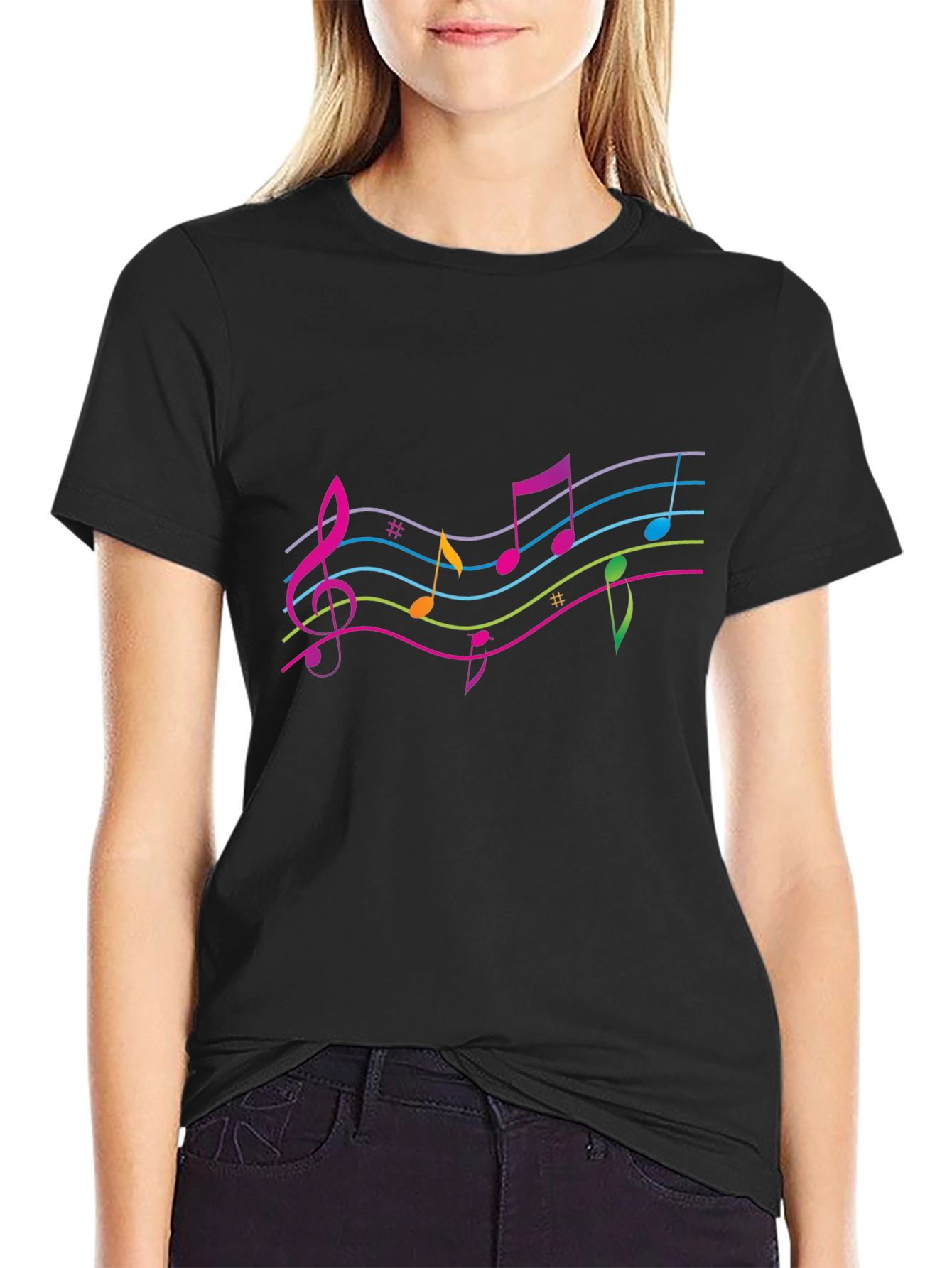 Musical Note Graphic T-Shirt - Black