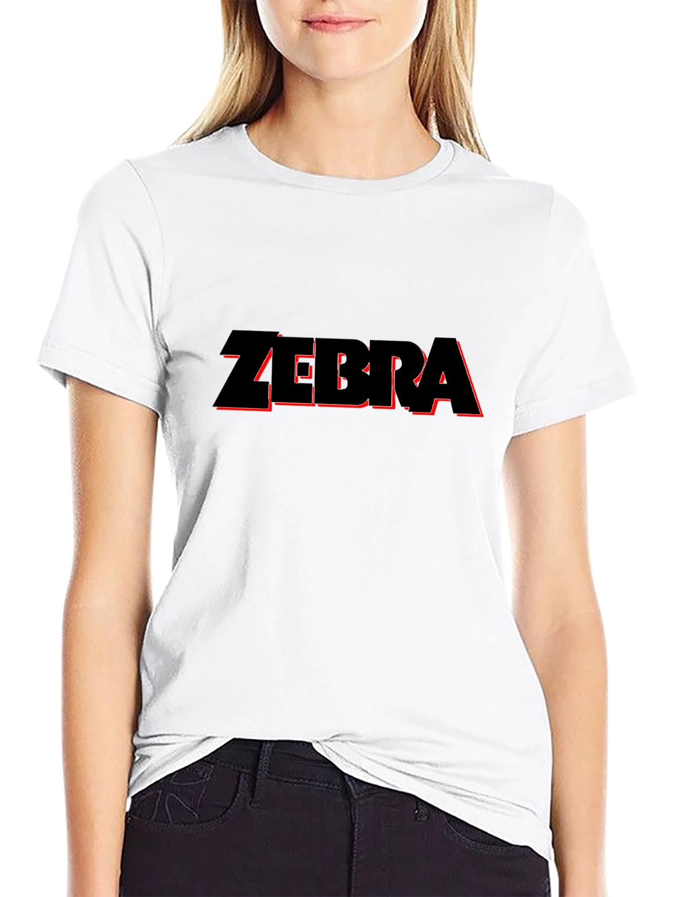 Zebra T-Shirt - Black with Red Outline Design