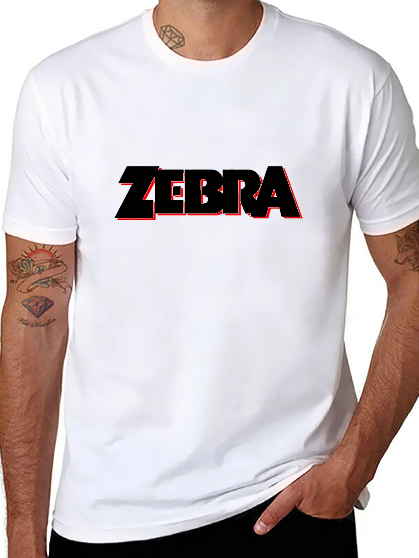 Zebra T-Shirt - Black with Red Outline Design