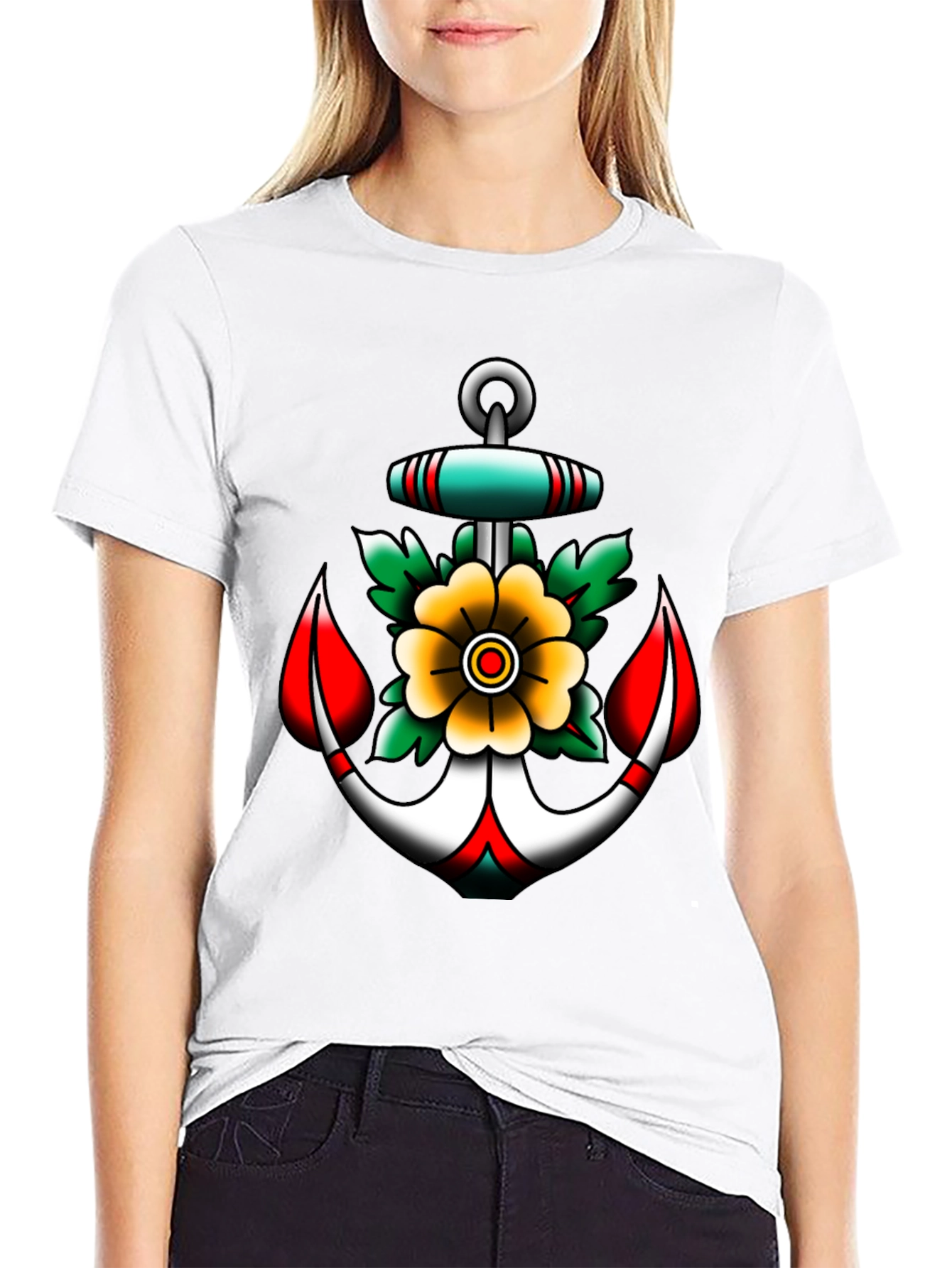 Anchor and Flower Graphic Tee