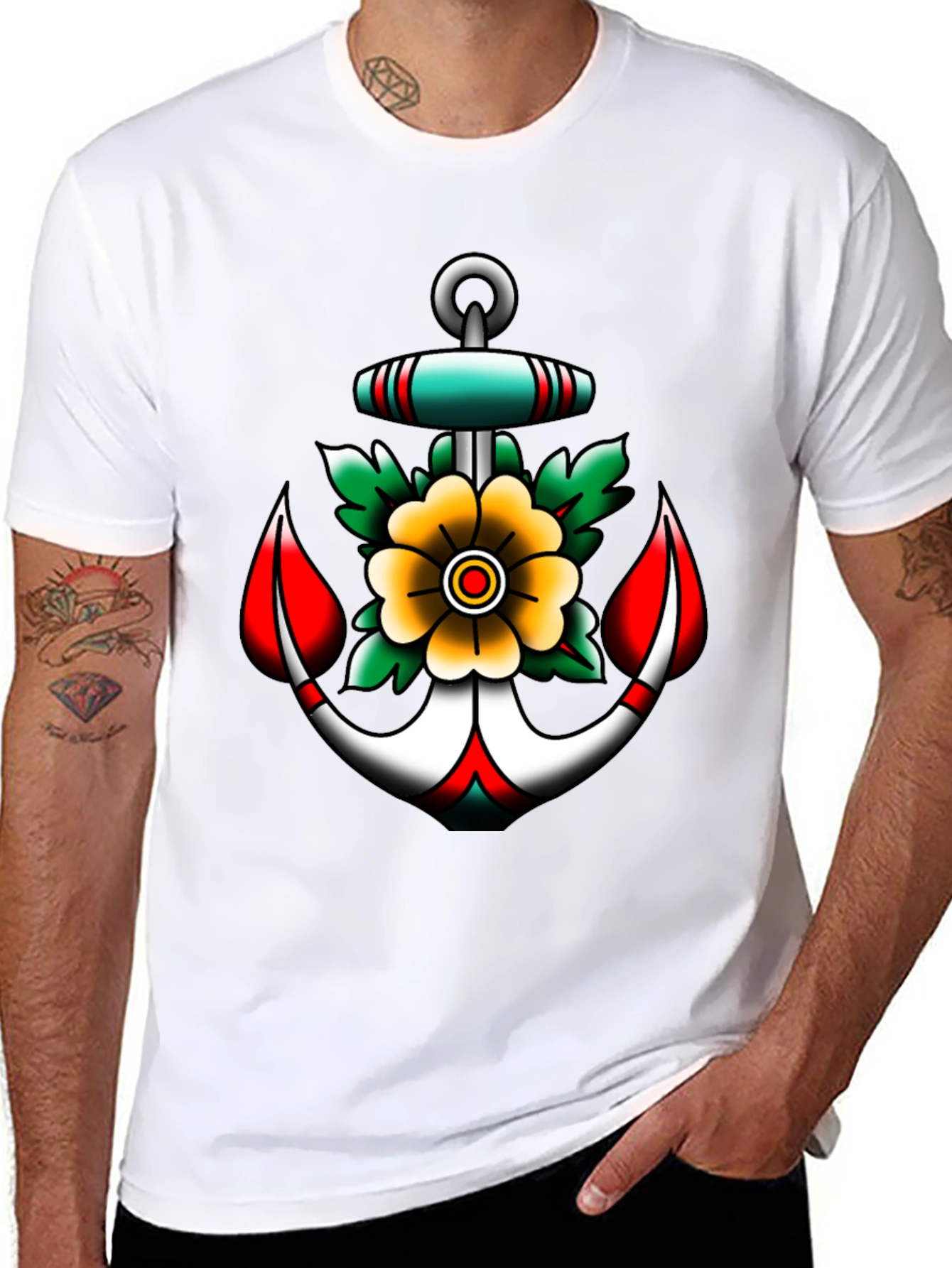 Anchor and Flower Graphic Tee