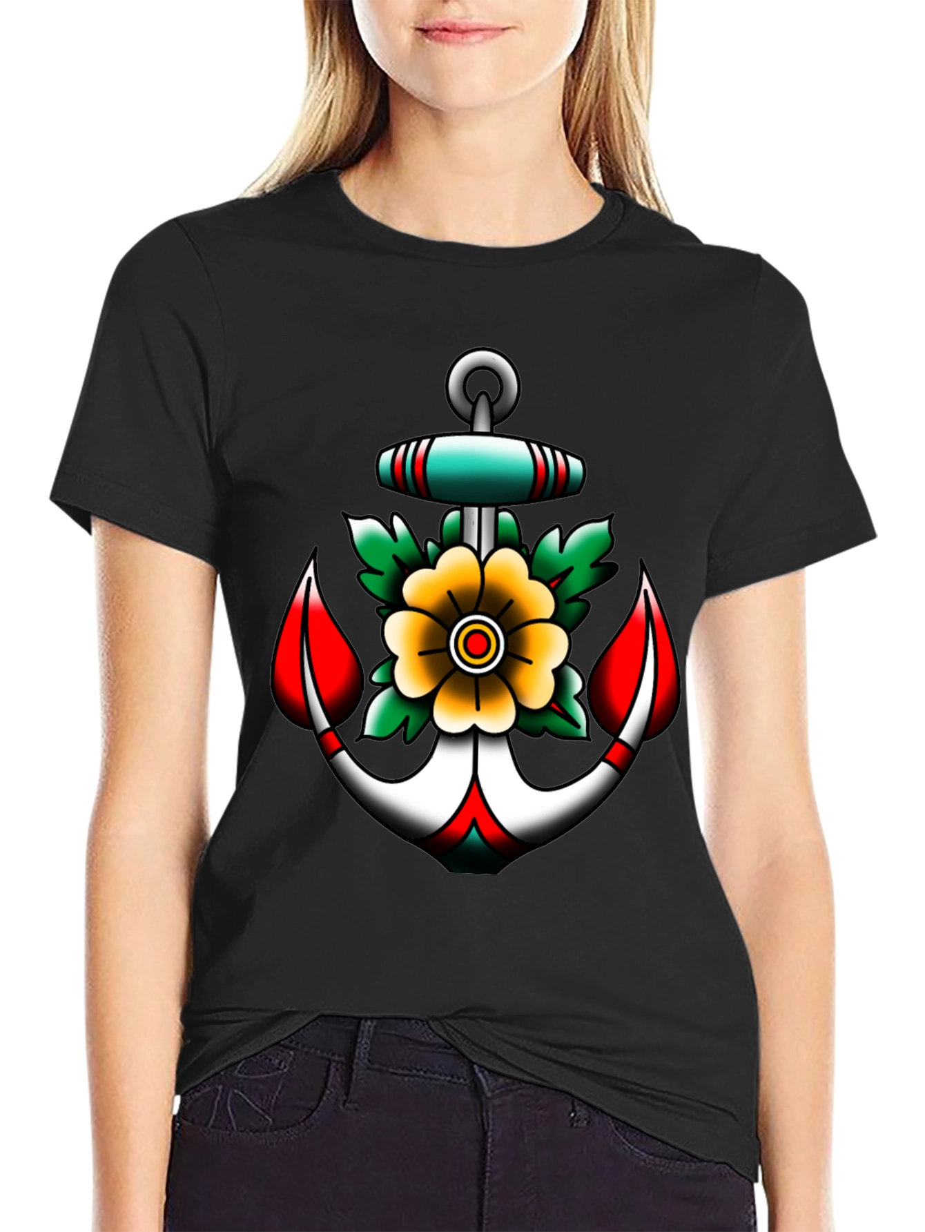 Anchor and Flower Graphic Tee