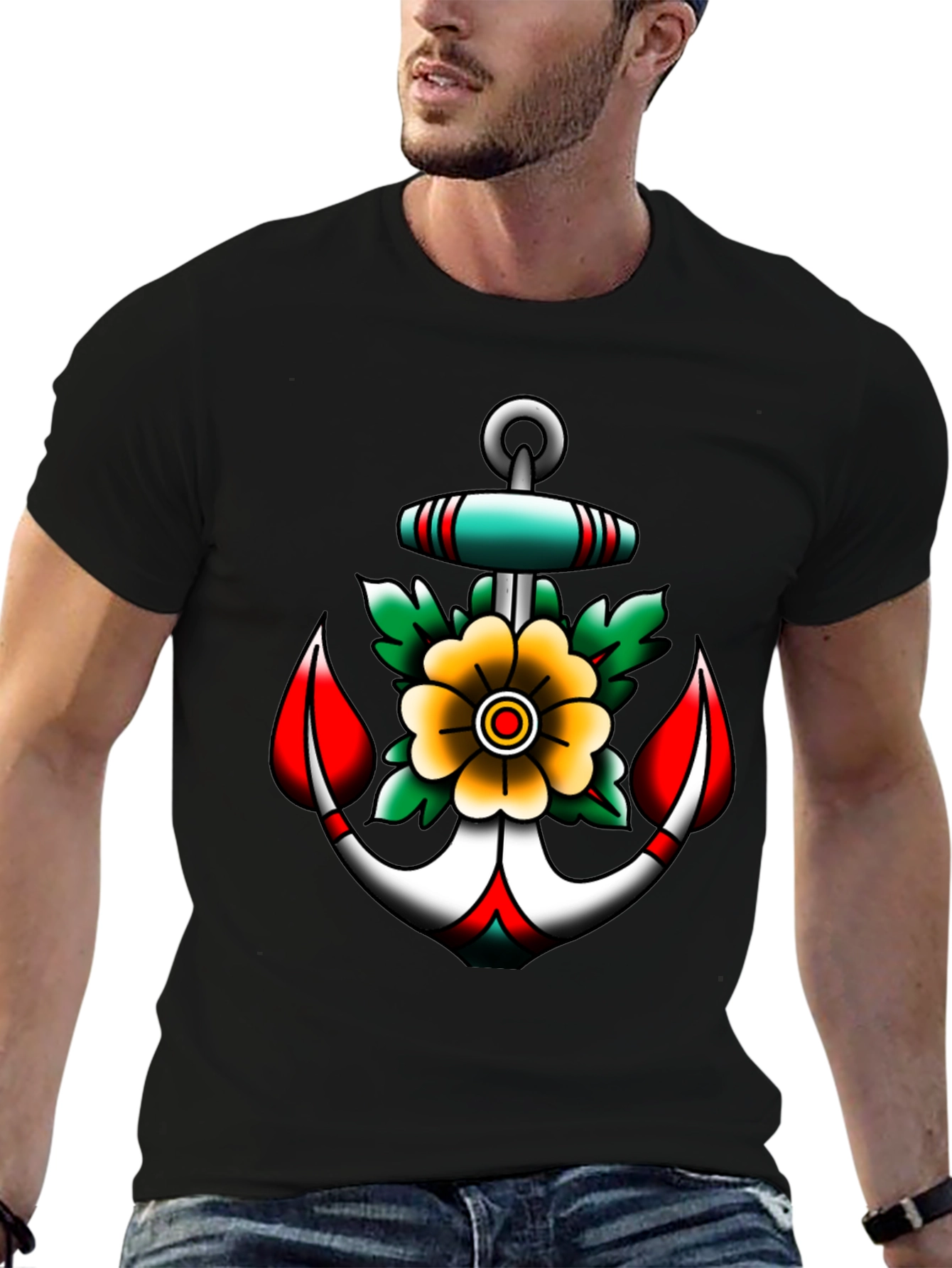 Anchor and Flower Graphic Tee