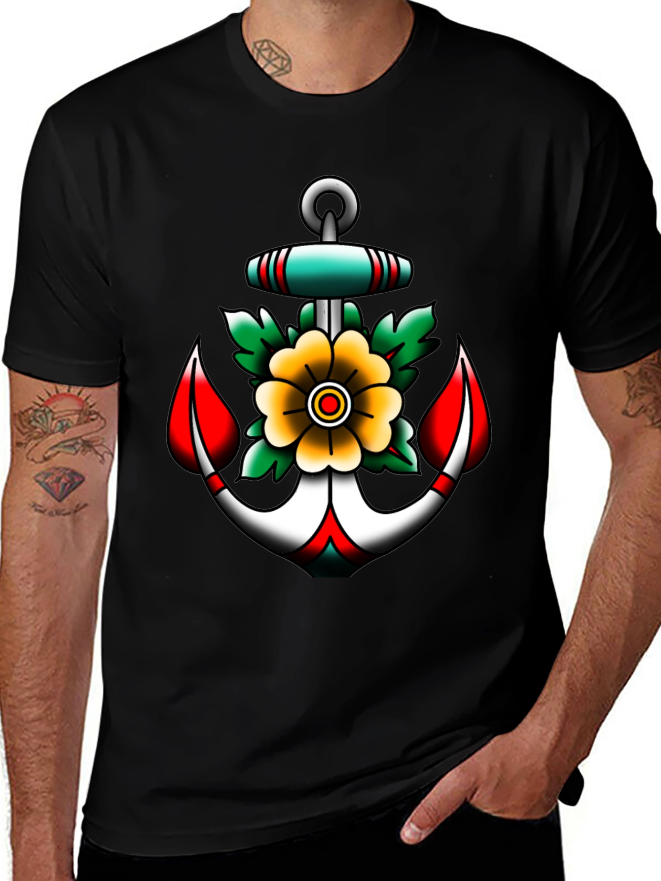 Anchor and Flower Graphic Tee