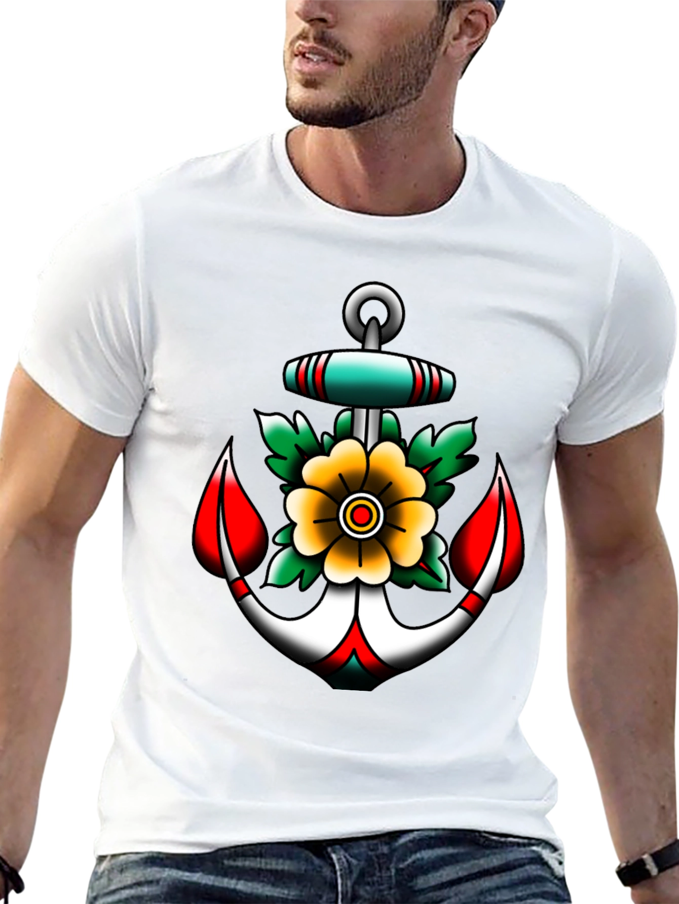 Anchor and Flower Graphic Tee