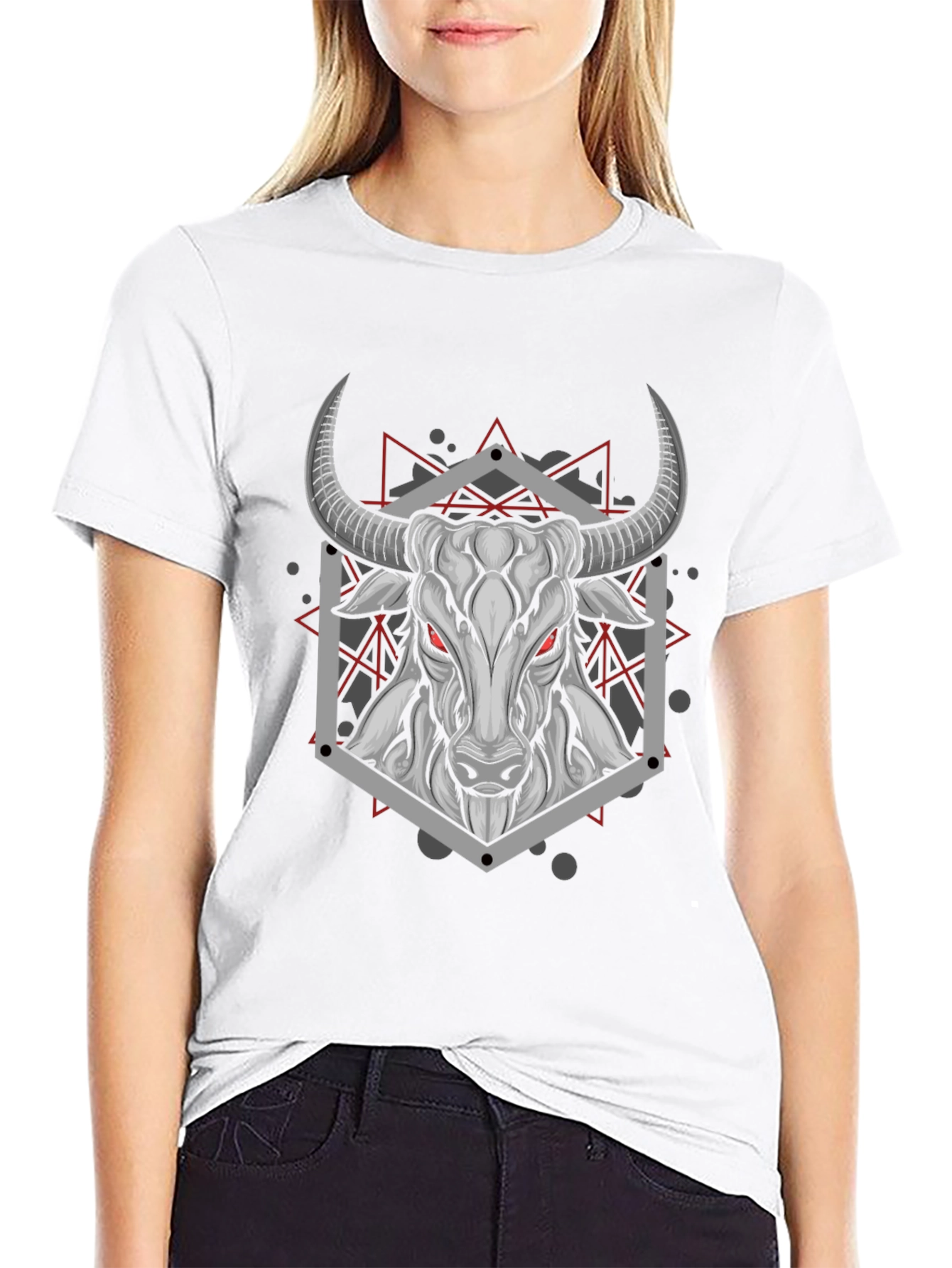 Geometric Bull Graphic Tee - Black