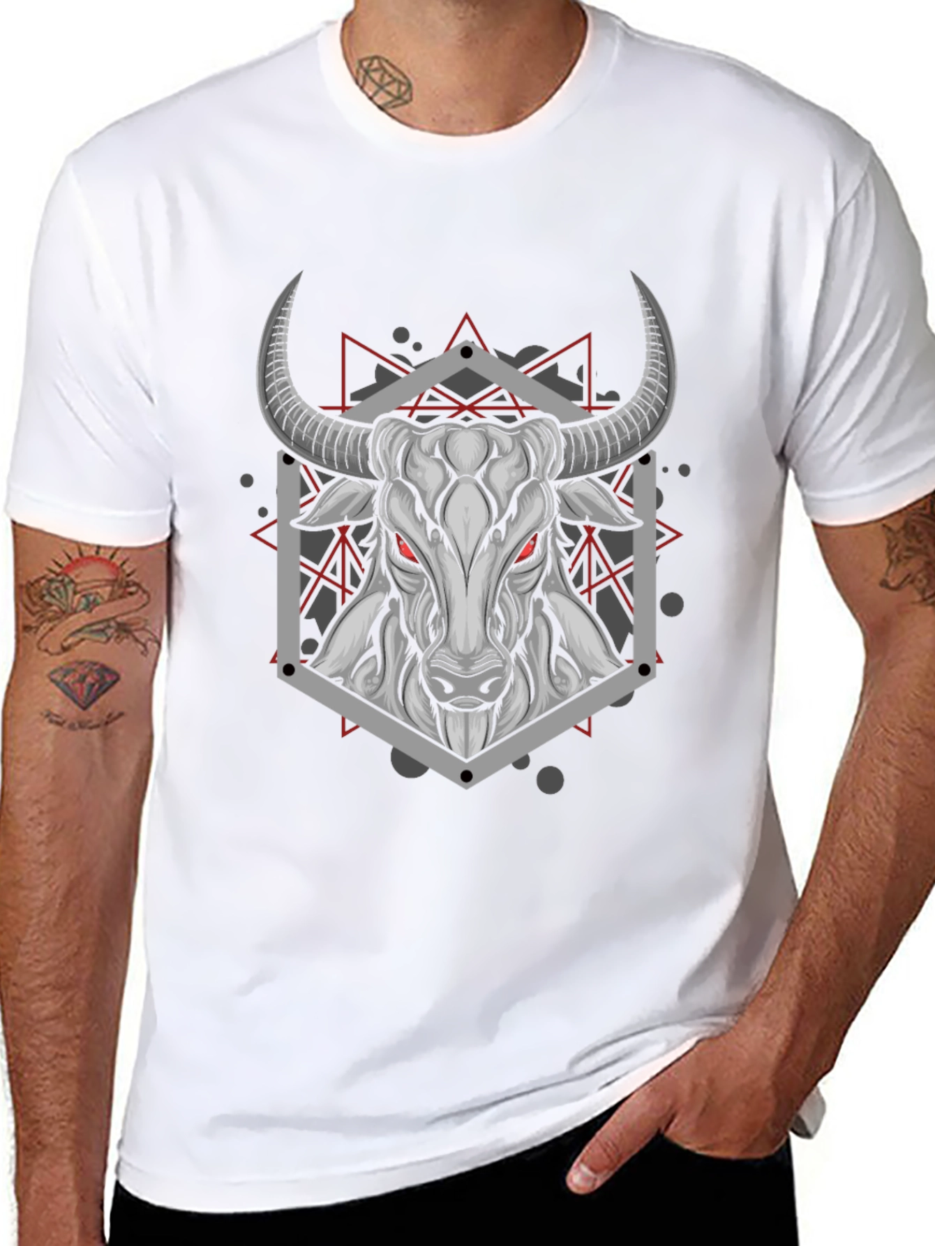 Geometric Bull Graphic Tee - Black