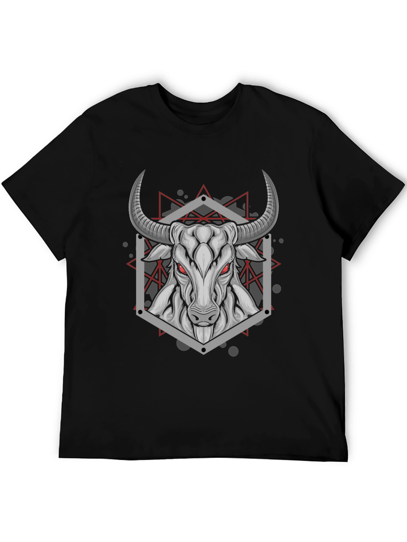 Geometric Bull Graphic Tee - Black