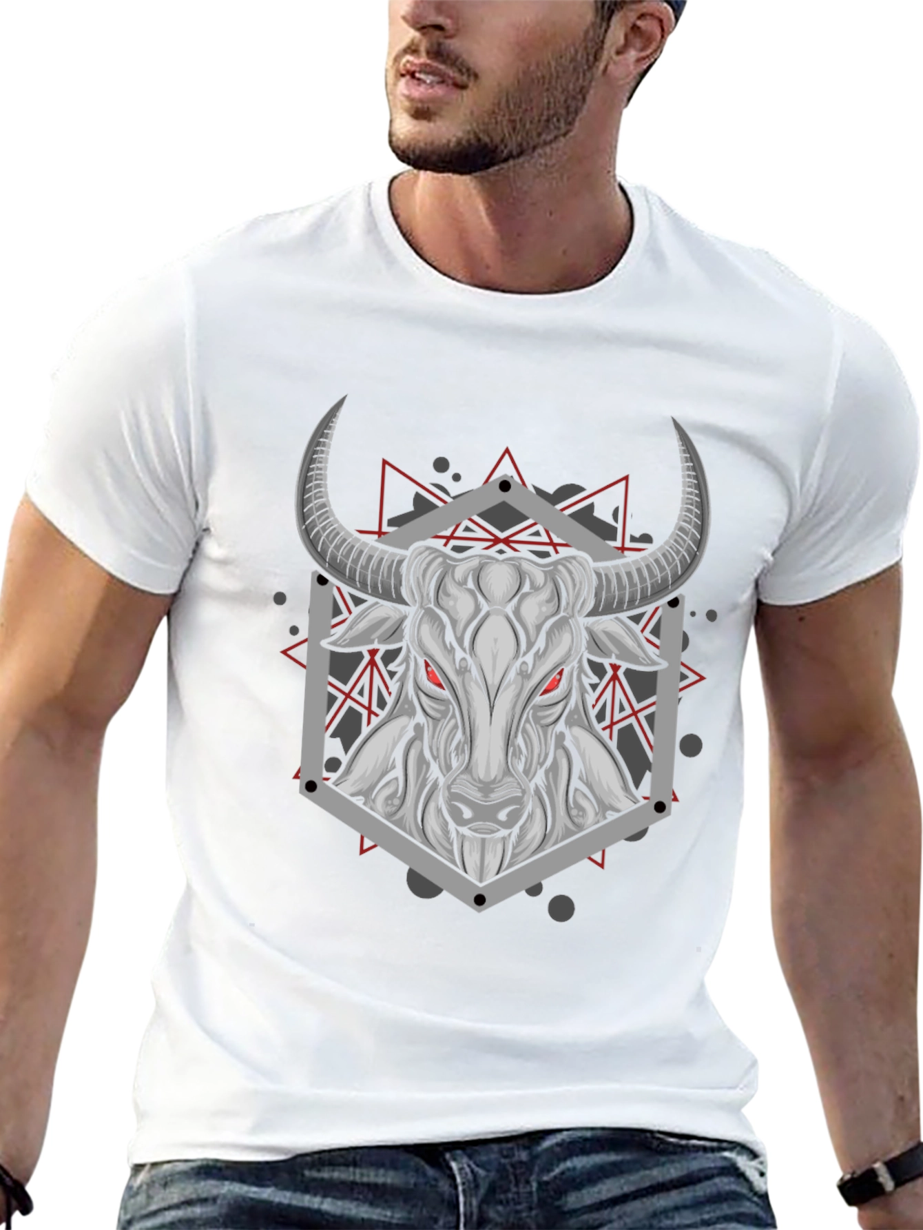 Geometric Bull Graphic Tee - Black