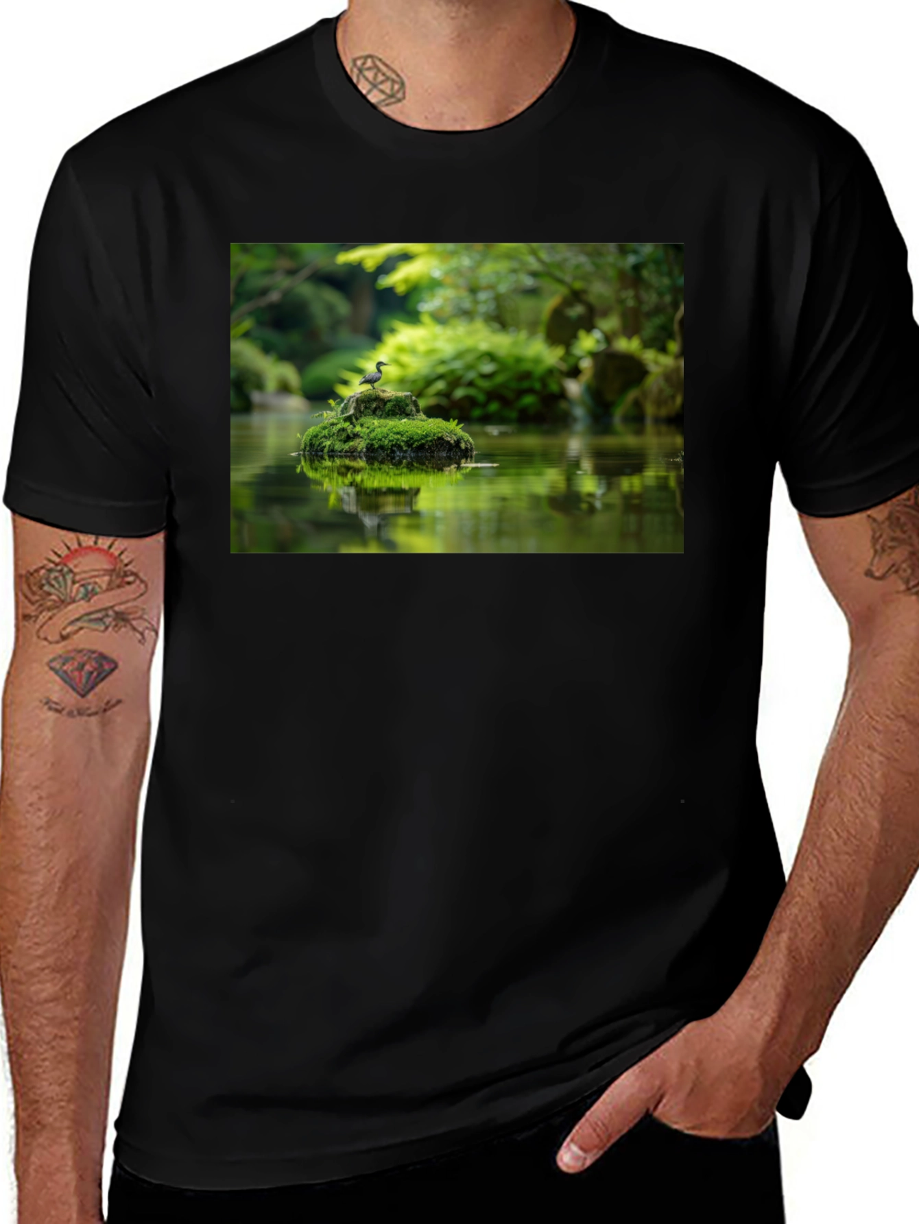 Nature Pond Graphic Black Tee