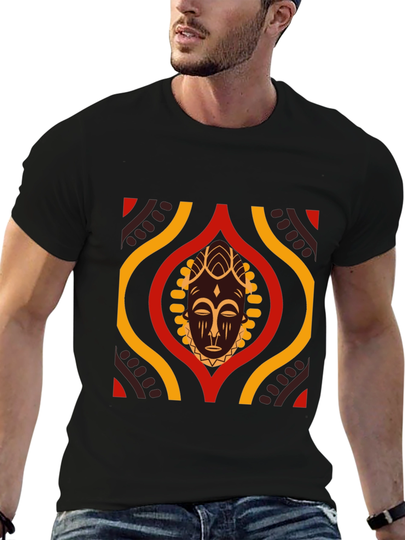 African Mask Graphic Black T-Shirt