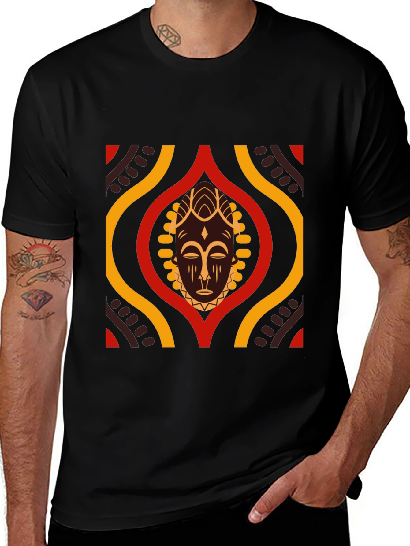 African Mask Graphic Black T-Shirt
