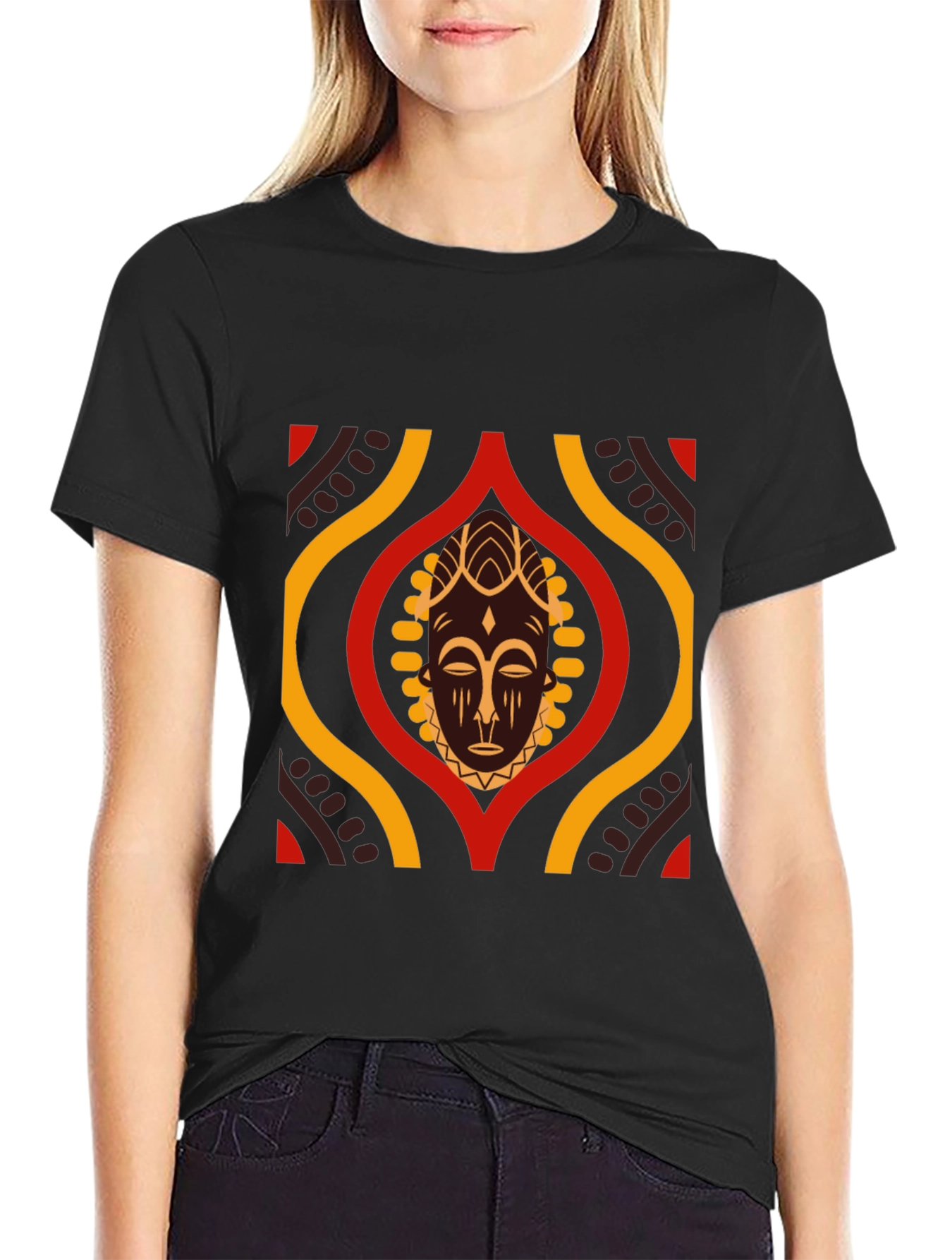 African Mask Graphic Black T-Shirt