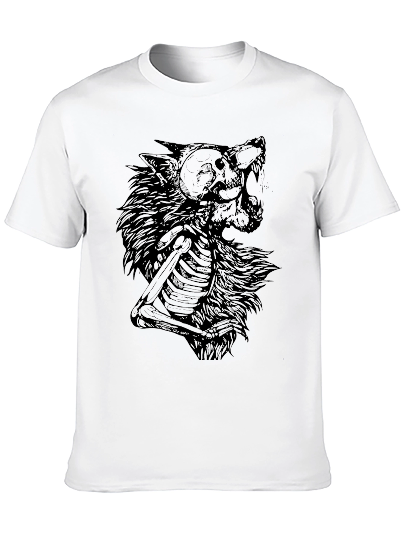 Wolf Skeleton Graphic Print Black T-Shirt
