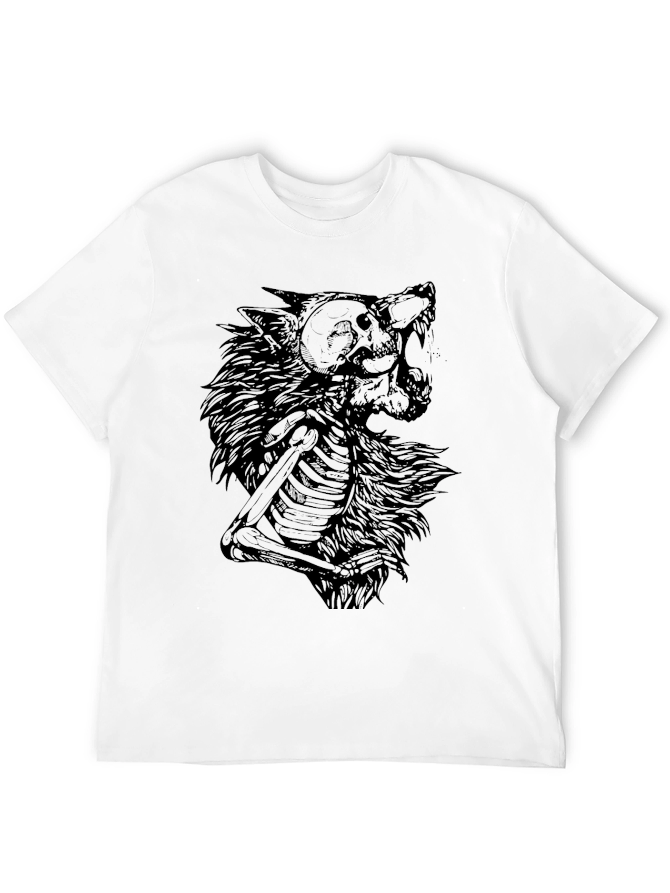 Wolf Skeleton Graphic Print Black T-Shirt
