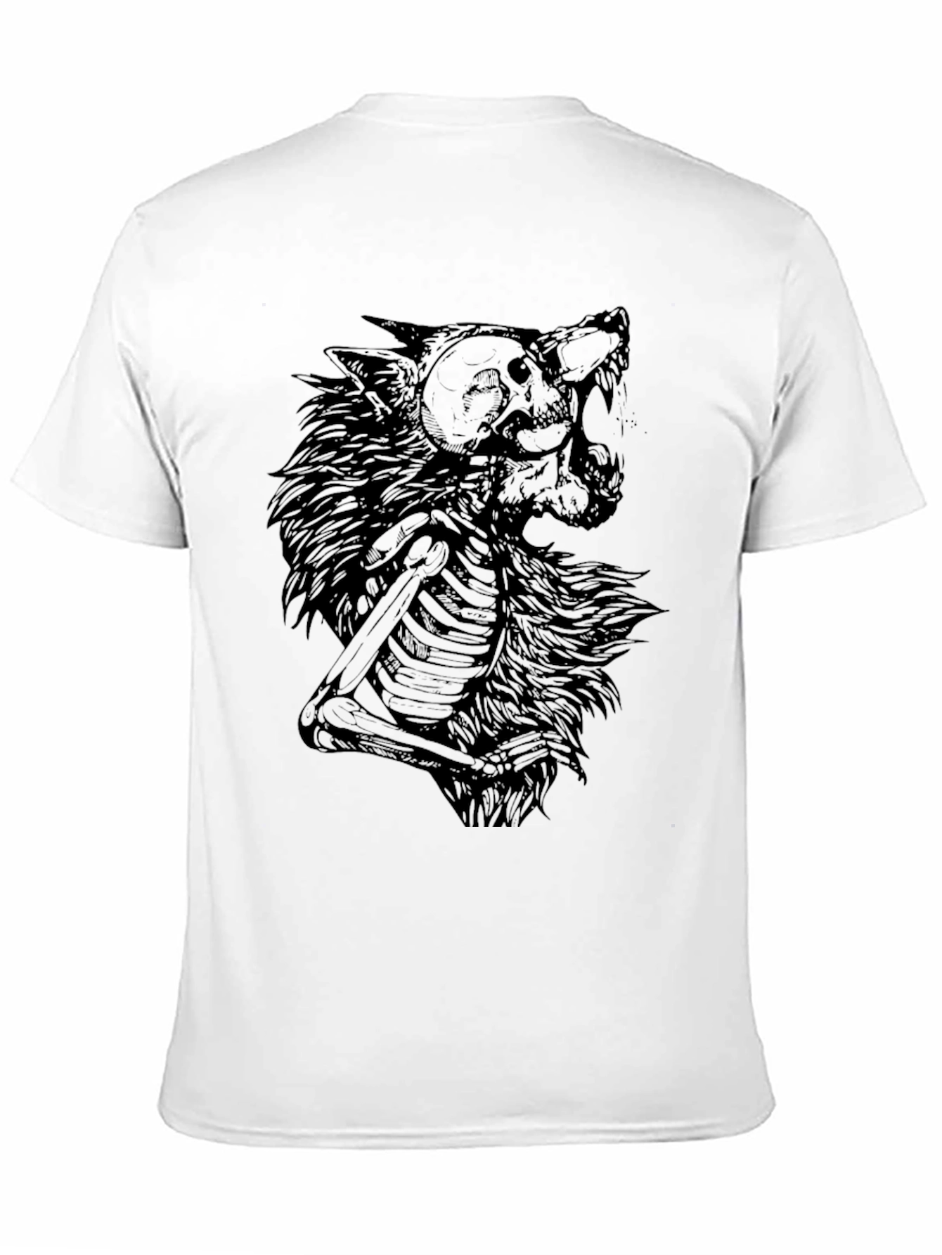 Wolf Skeleton Graphic Print Black T-Shirt