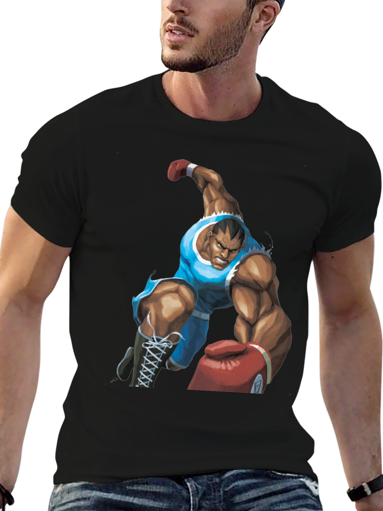 Bald Boxer Punch Out Style Black T-Shirt