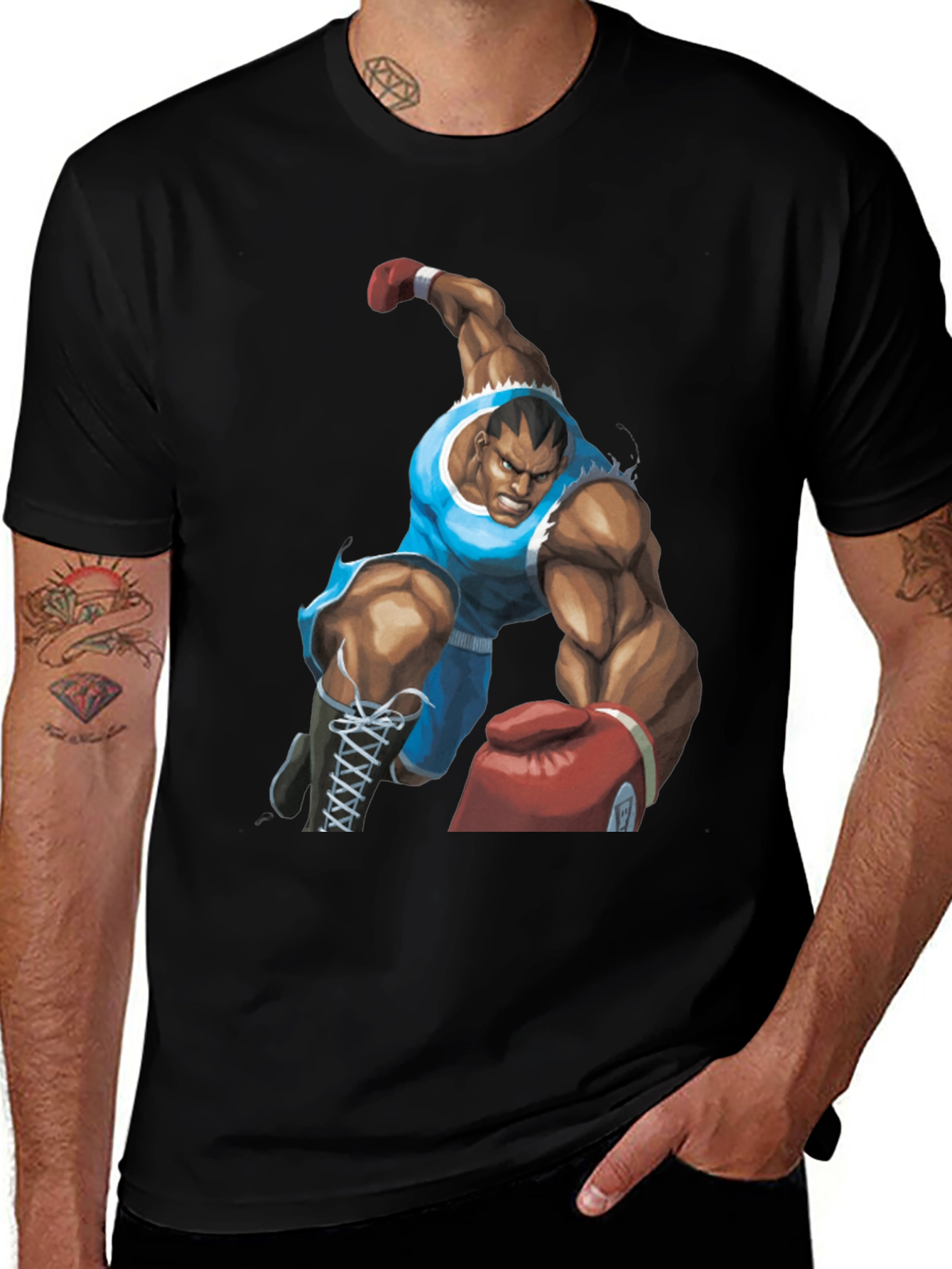 Bald Boxer Punch Out Style Black T-Shirt