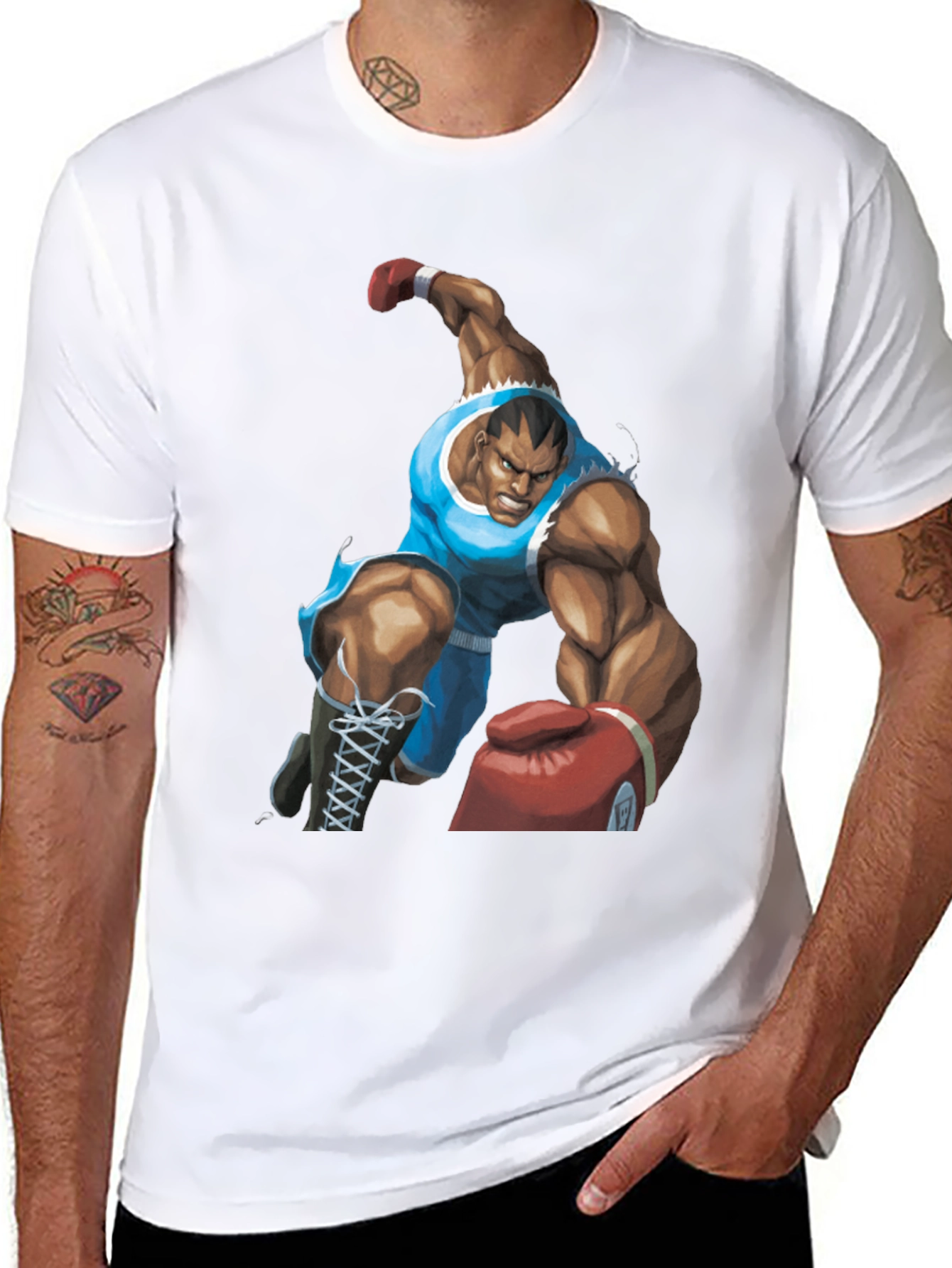 Bald Boxer Punch Out Style Black T-Shirt