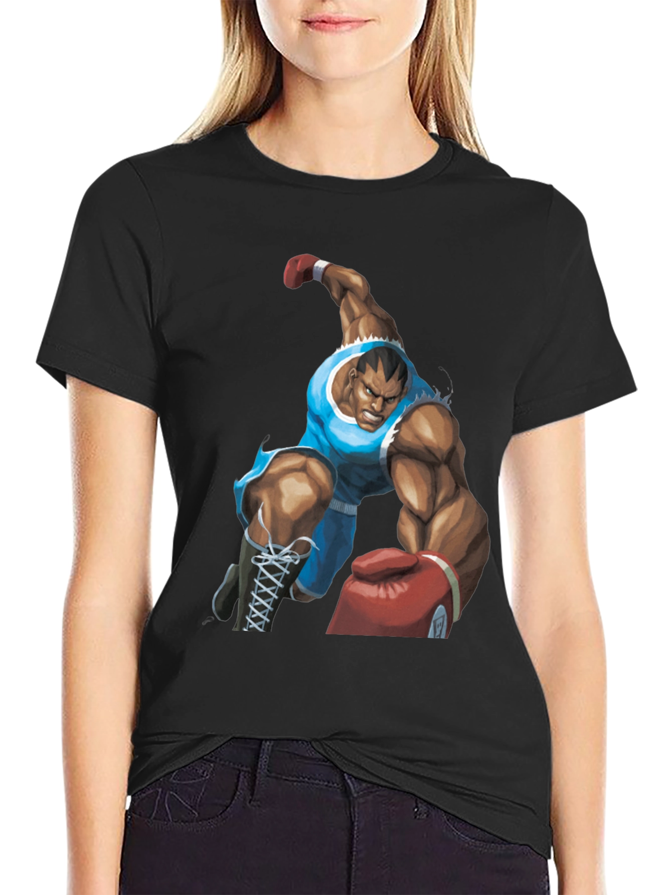 Bald Boxer Punch Out Style Black T-Shirt