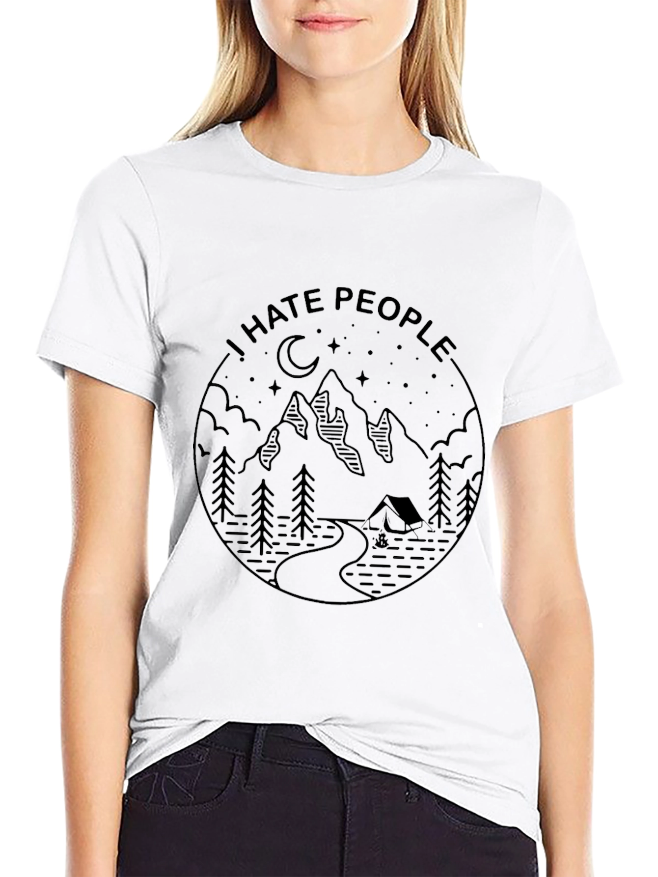 I Hate People Camping Graphic T-Shirt - Black