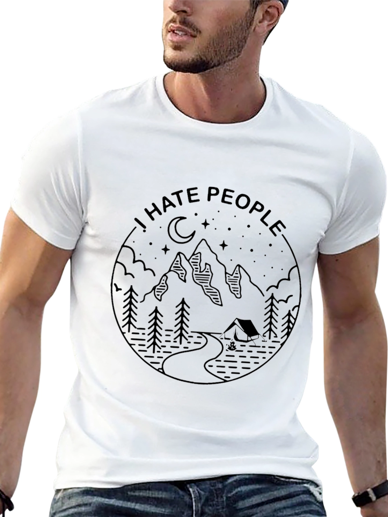 I Hate People Camping Graphic T-Shirt - Black